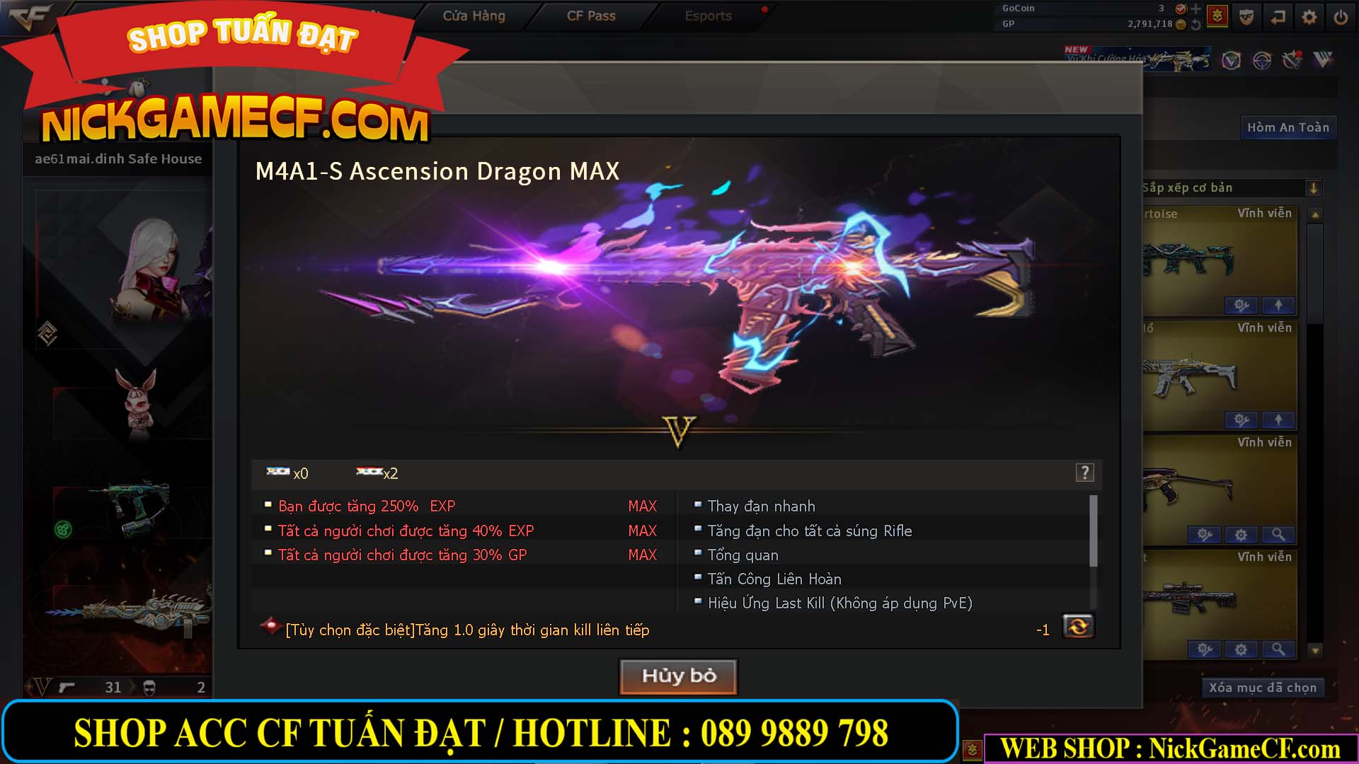 MÃ CF14705 - GIÁ : 8888K - CHIẾN ZOM XỊN - C4 XINH - 34 VIP - VIP6 WEB