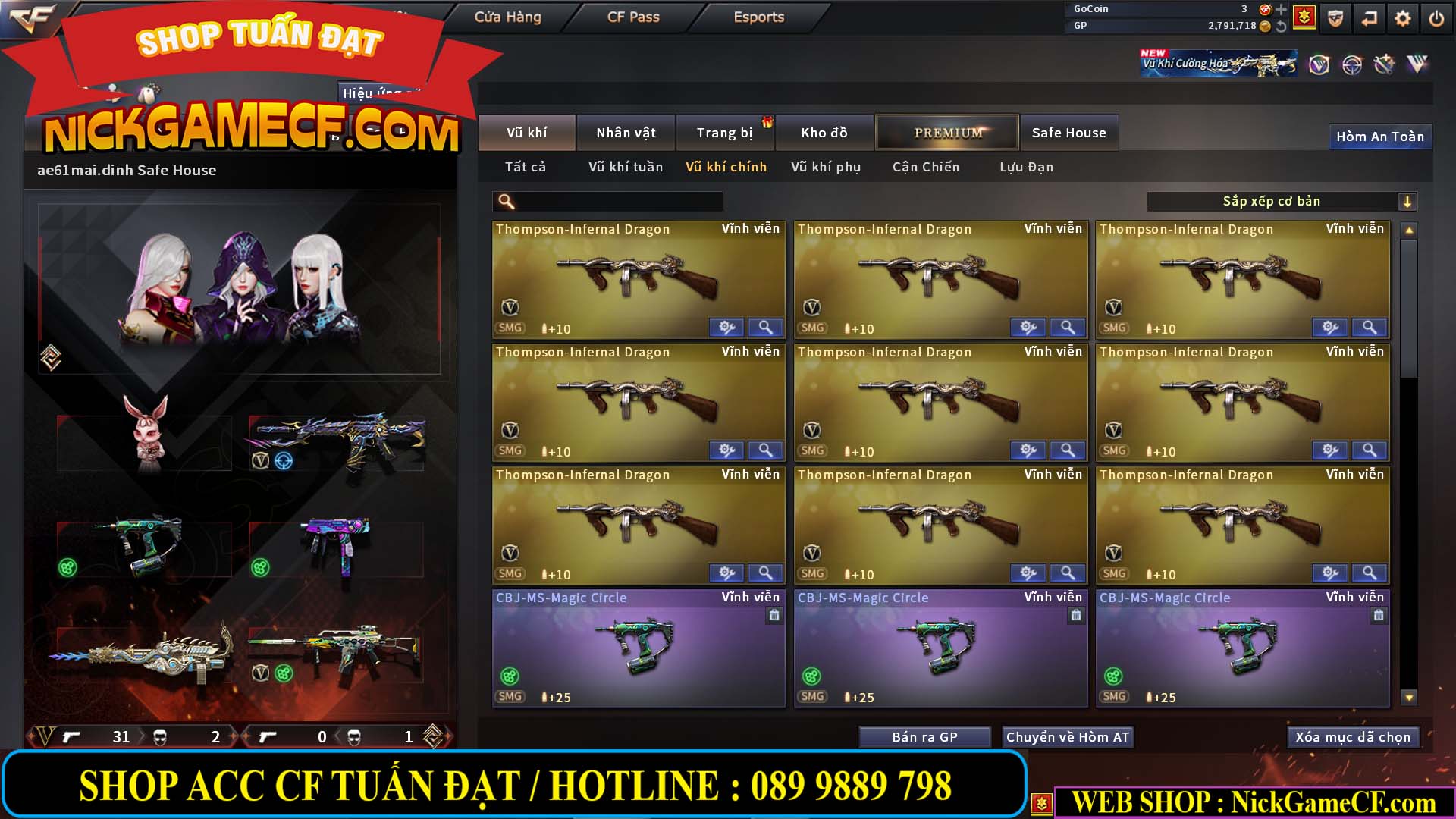 MÃ CF14705 - GIÁ : 8888K - CHIẾN ZOM XỊN - C4 XINH - 34 VIP - VIP6 WEB