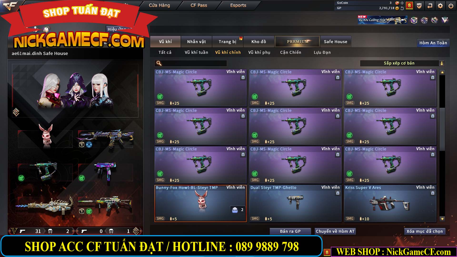 MÃ CF14705 - GIÁ : 8888K - CHIẾN ZOM XỊN - C4 XINH - 34 VIP - VIP6 WEB