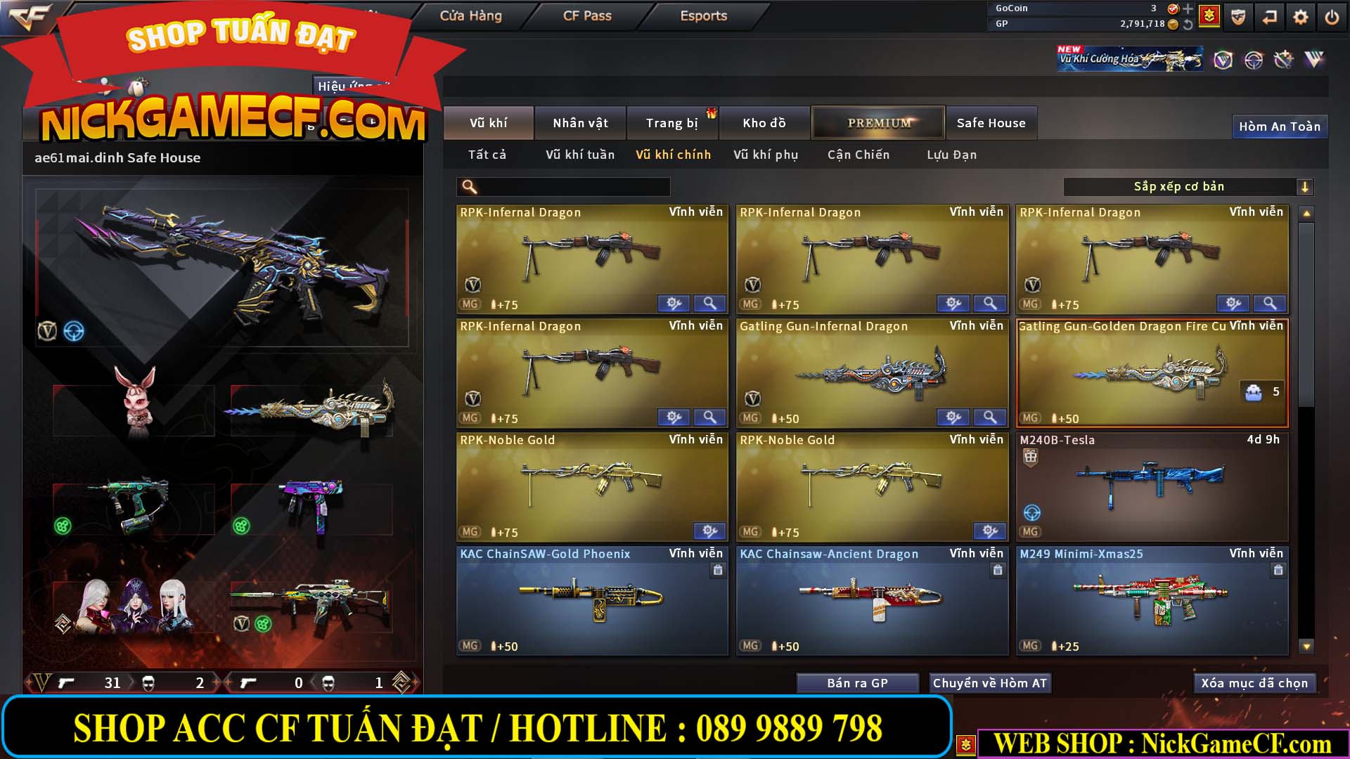 MÃ CF14705 - GIÁ : 8888K - CHIẾN ZOM XỊN - C4 XINH - 34 VIP - VIP6 WEB