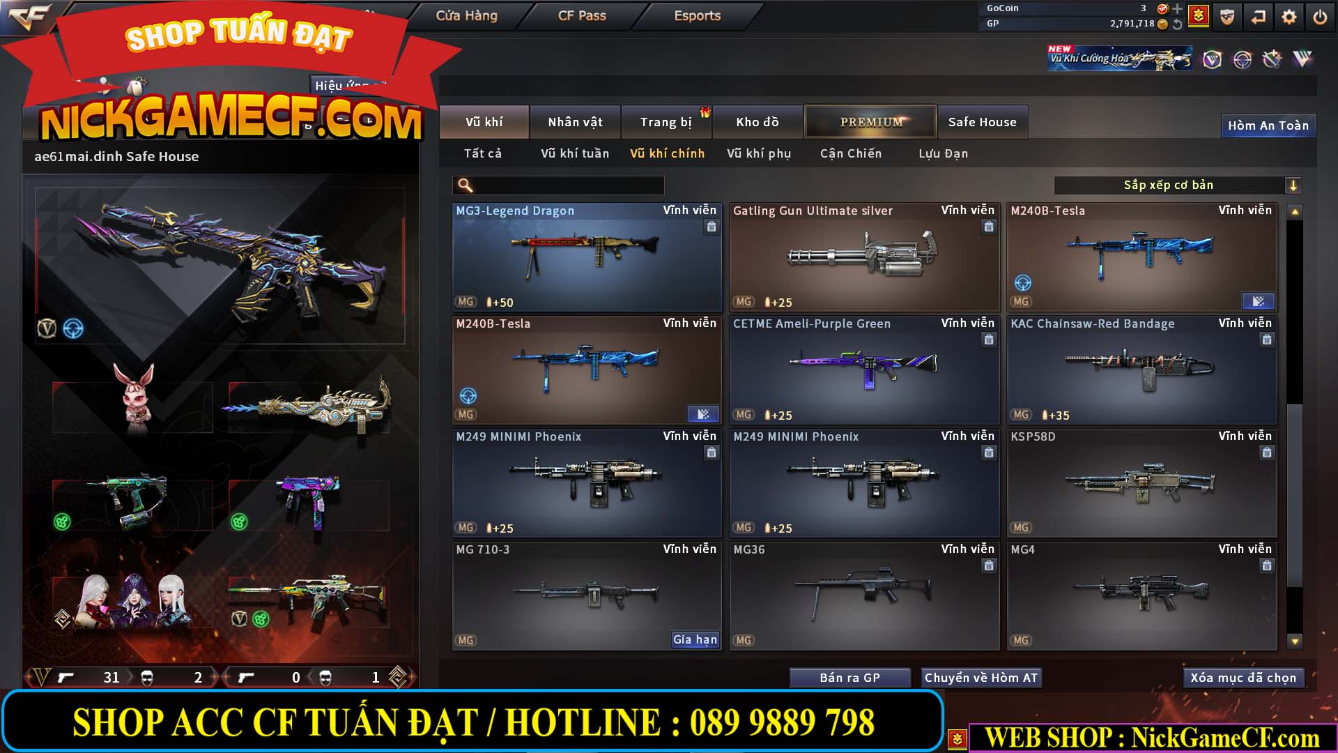 MÃ CF14705 - GIÁ : 8888K - CHIẾN ZOM XỊN - C4 XINH - 34 VIP - VIP6 WEB