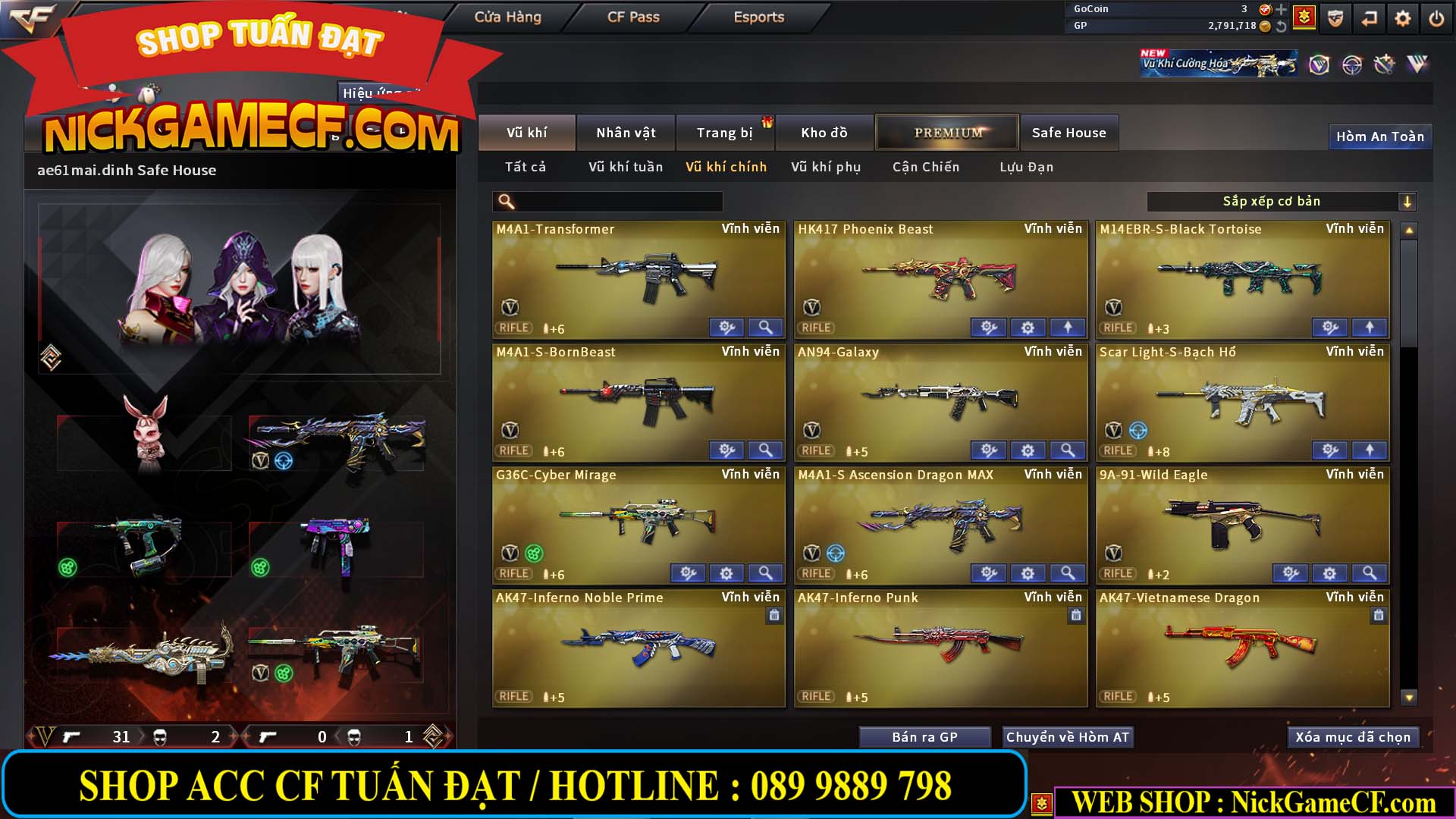 MÃ CF14705 - GIÁ : 8888K - CHIẾN ZOM XỊN - C4 XINH - 34 VIP - VIP6 WEB