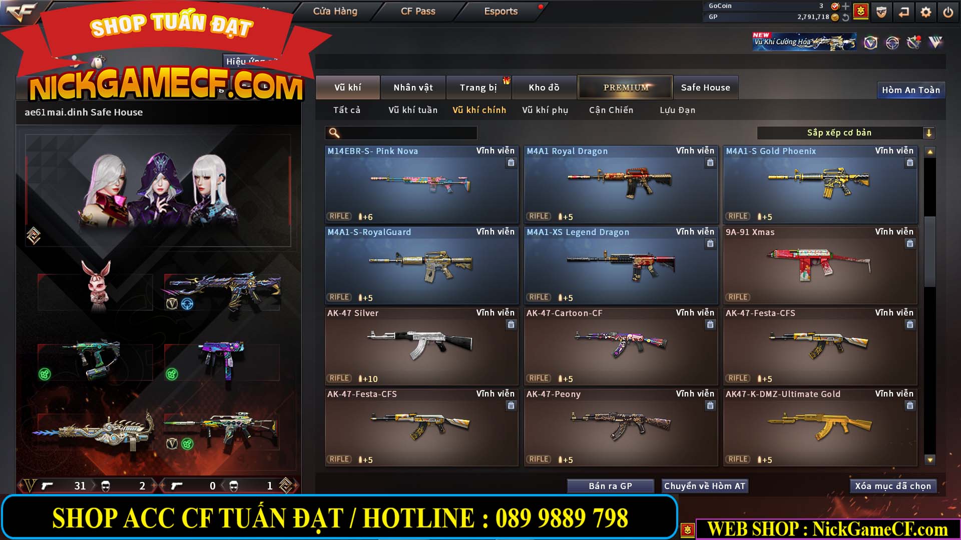 MÃ CF14705 - GIÁ : 8888K - CHIẾN ZOM XỊN - C4 XINH - 34 VIP - VIP6 WEB