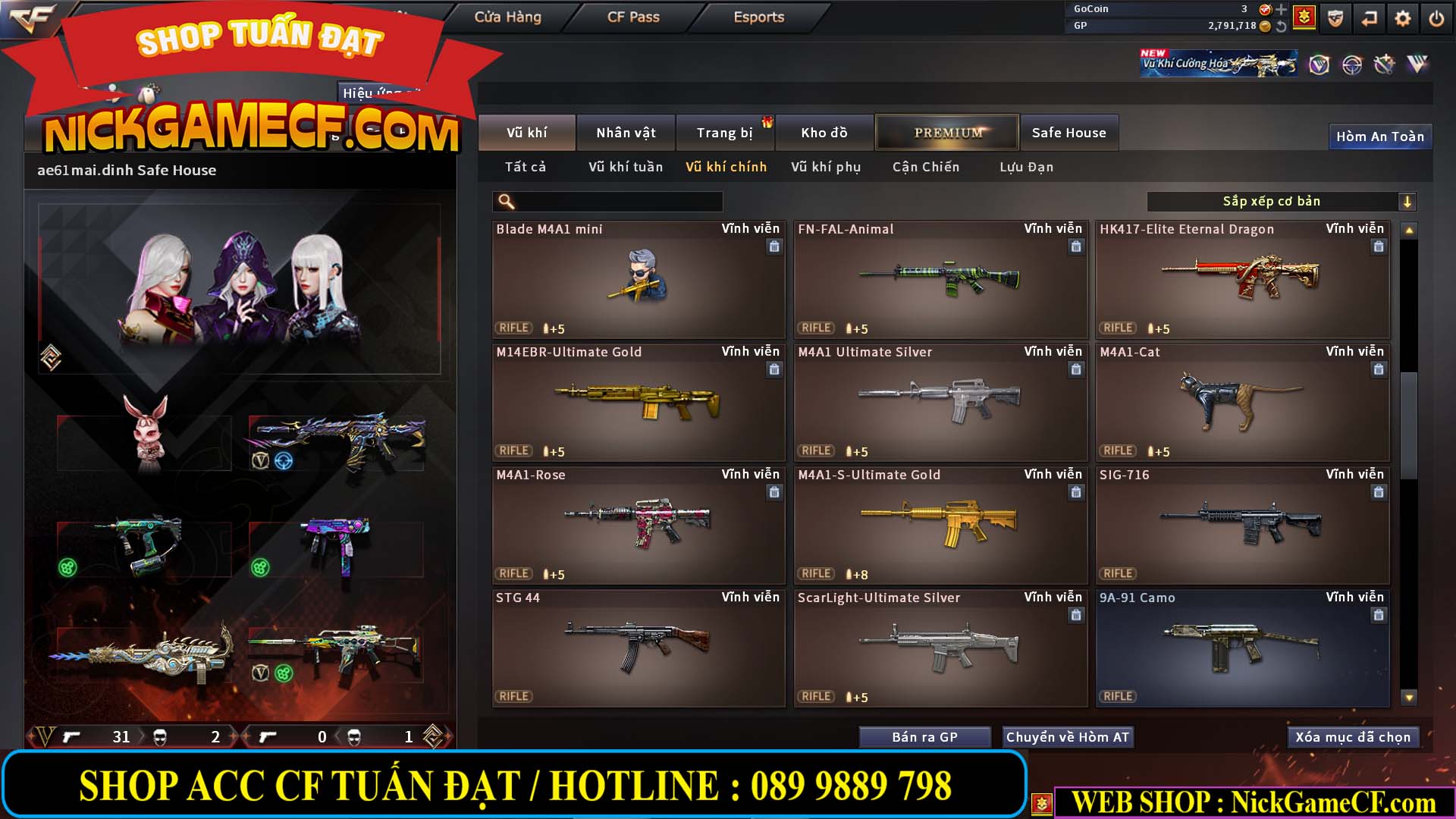 MÃ CF14705 - GIÁ : 8888K - CHIẾN ZOM XỊN - C4 XINH - 34 VIP - VIP6 WEB