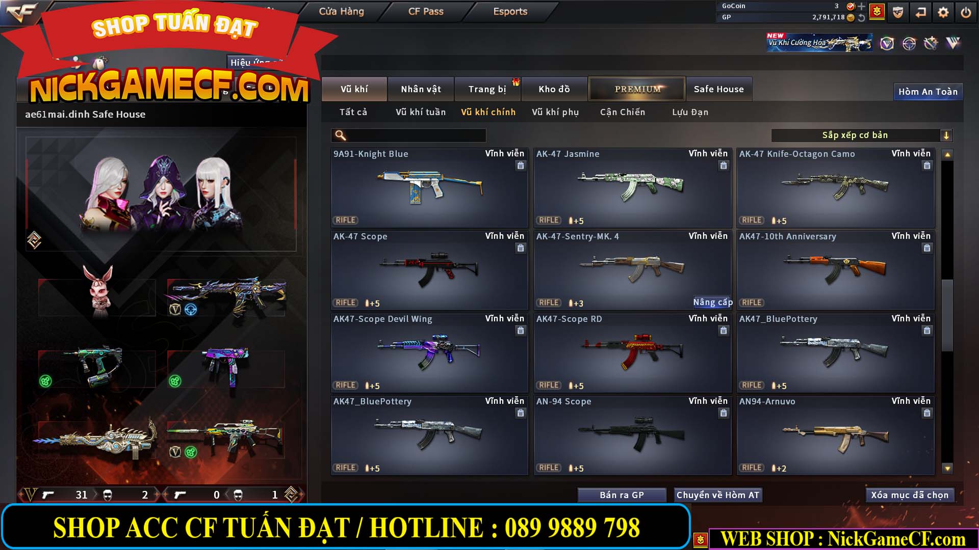 MÃ CF14705 - GIÁ : 8888K - CHIẾN ZOM XỊN - C4 XINH - 34 VIP - VIP6 WEB