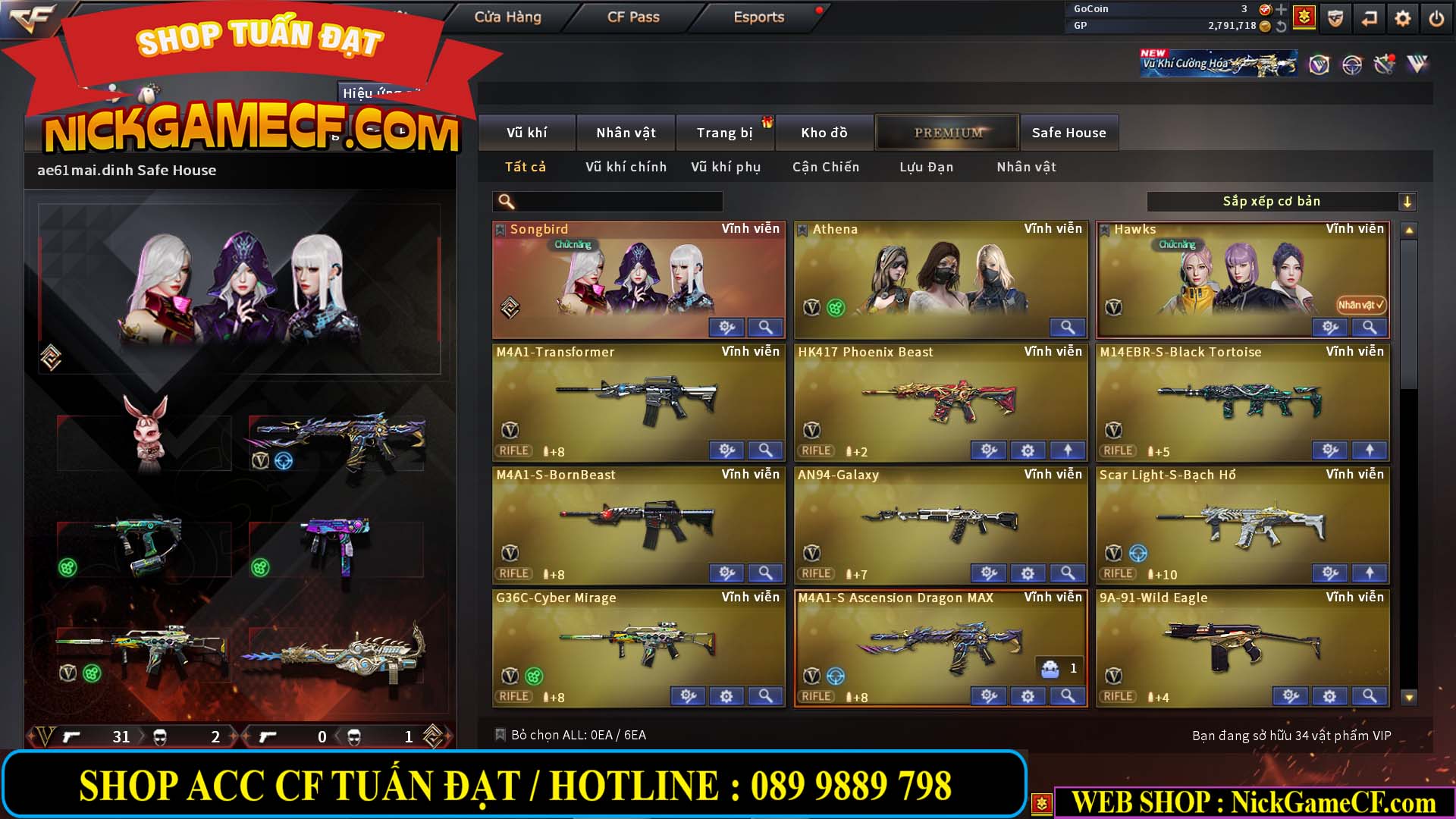 MÃ CF14705 - GIÁ : 8888K - CHIẾN ZOM XỊN - C4 XINH - 34 VIP - VIP6 WEB