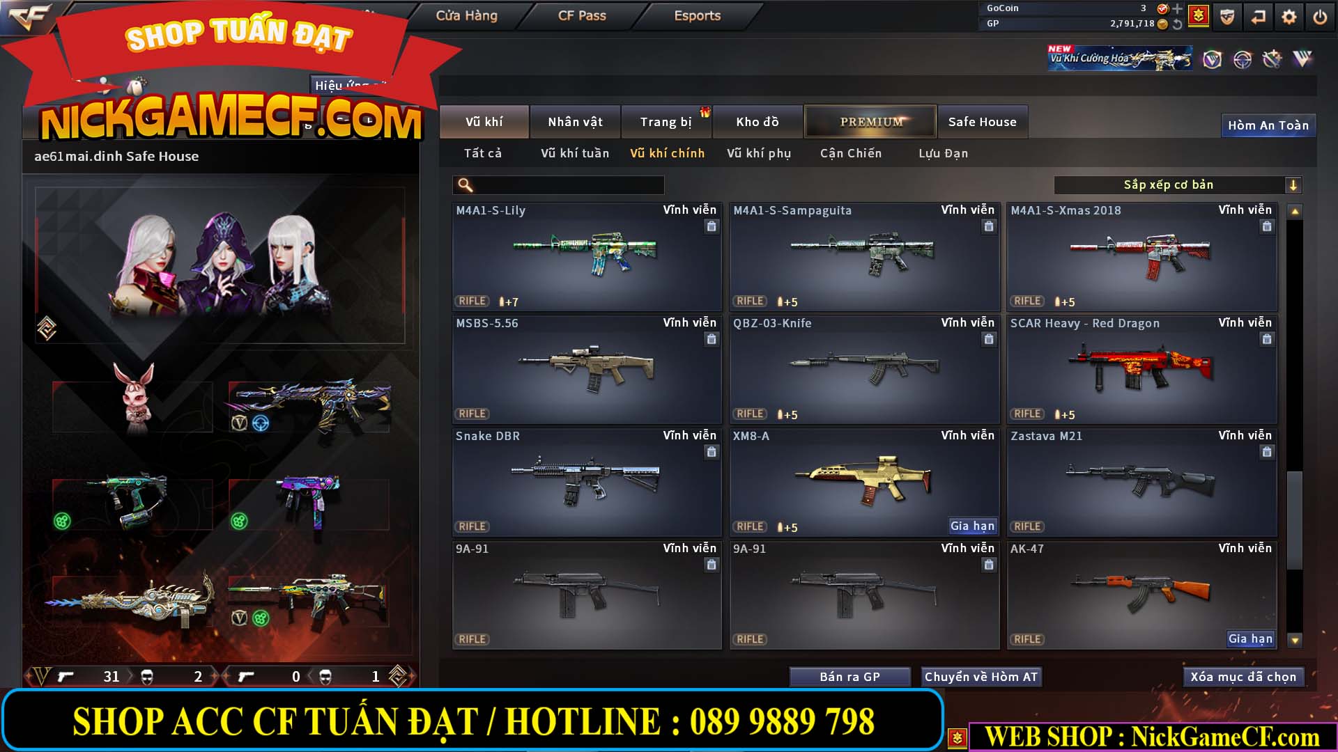 MÃ CF14705 - GIÁ : 8888K - CHIẾN ZOM XỊN - C4 XINH - 34 VIP - VIP6 WEB