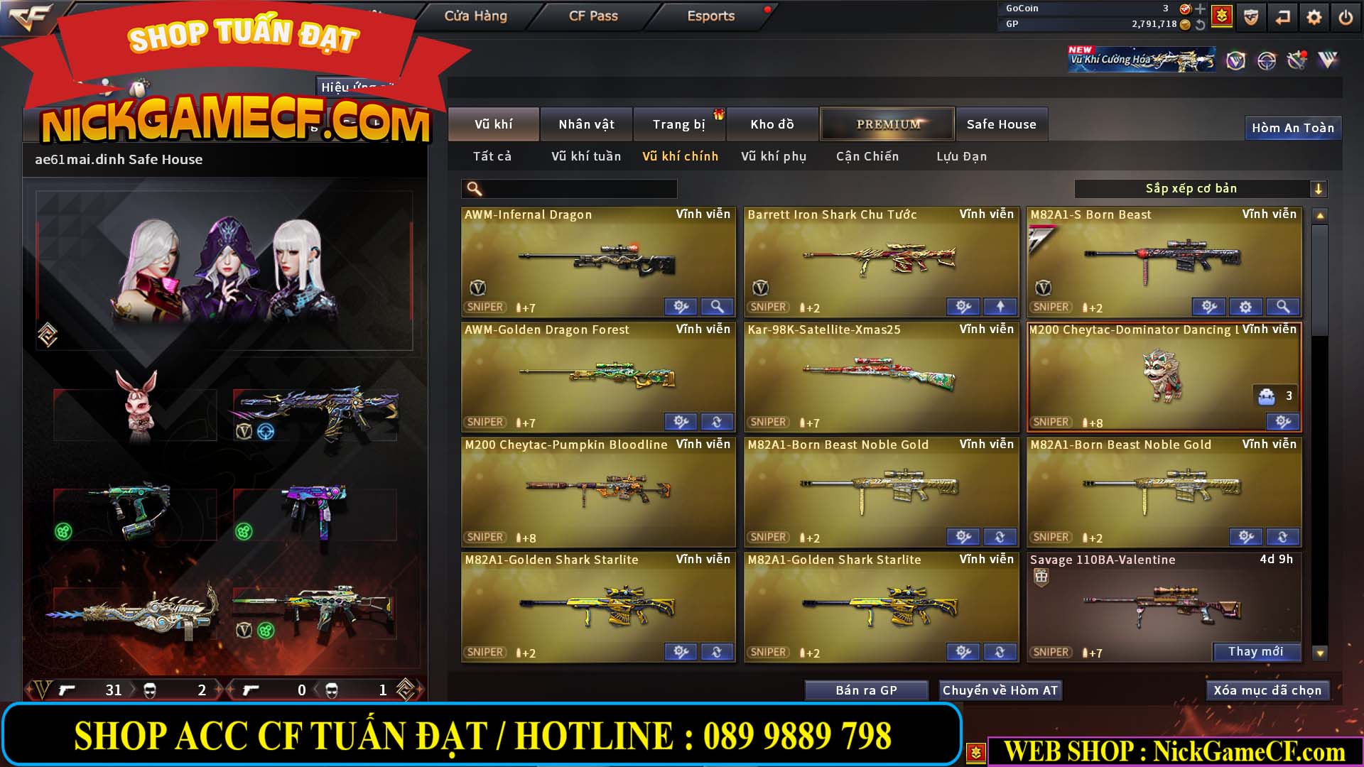 MÃ CF14705 - GIÁ : 8888K - CHIẾN ZOM XỊN - C4 XINH - 34 VIP - VIP6 WEB