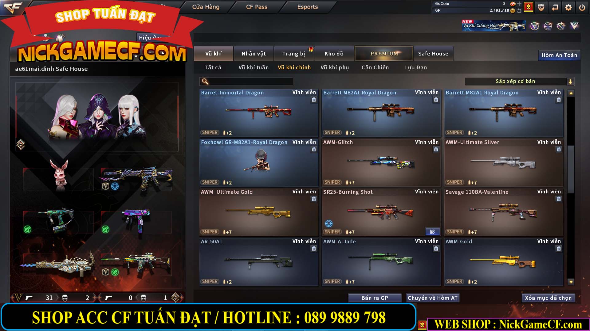 MÃ CF14705 - GIÁ : 8888K - CHIẾN ZOM XỊN - C4 XINH - 34 VIP - VIP6 WEB