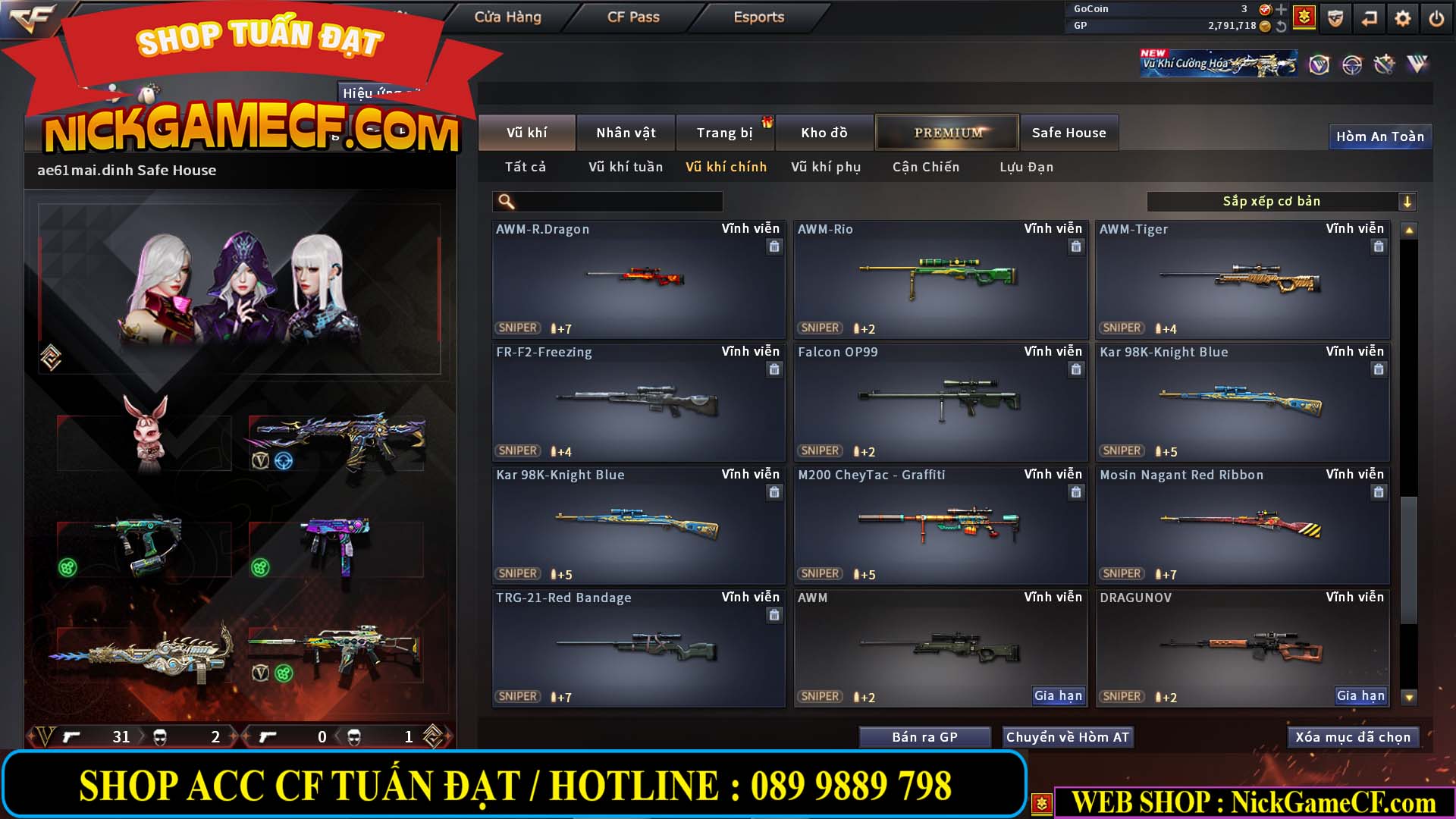 MÃ CF14705 - GIÁ : 8888K - CHIẾN ZOM XỊN - C4 XINH - 34 VIP - VIP6 WEB