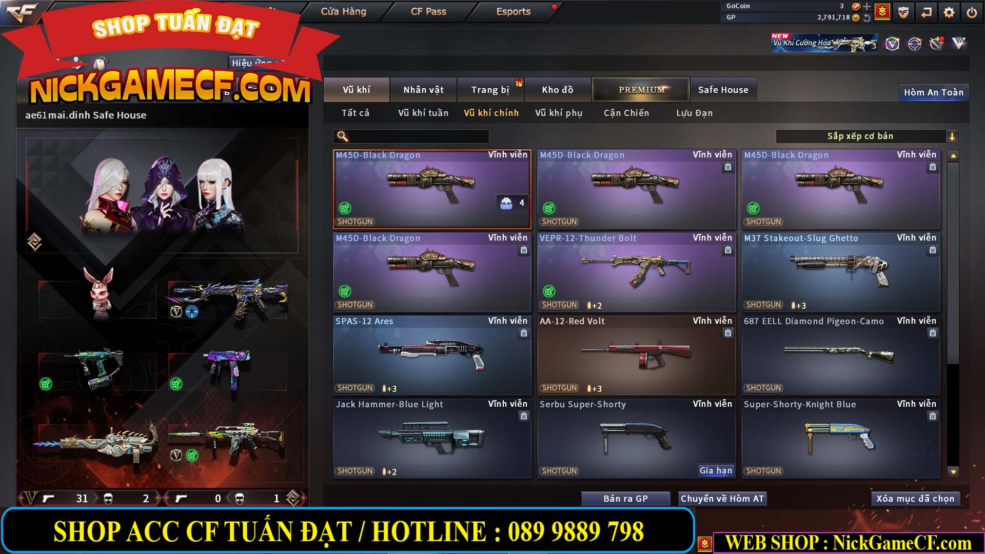 MÃ CF14705 - GIÁ : 8888K - CHIẾN ZOM XỊN - C4 XINH - 34 VIP - VIP6 WEB