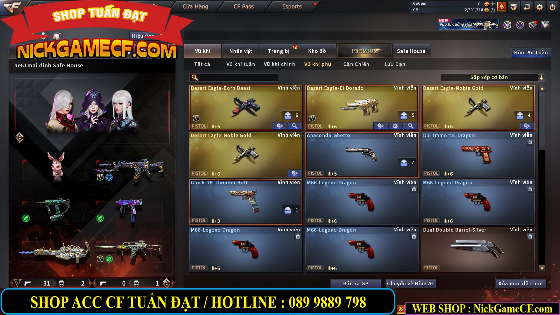 MÃ CF14705 - GIÁ : 8888K - CHIẾN ZOM XỊN - C4 XINH - 34 VIP - VIP6 WEB