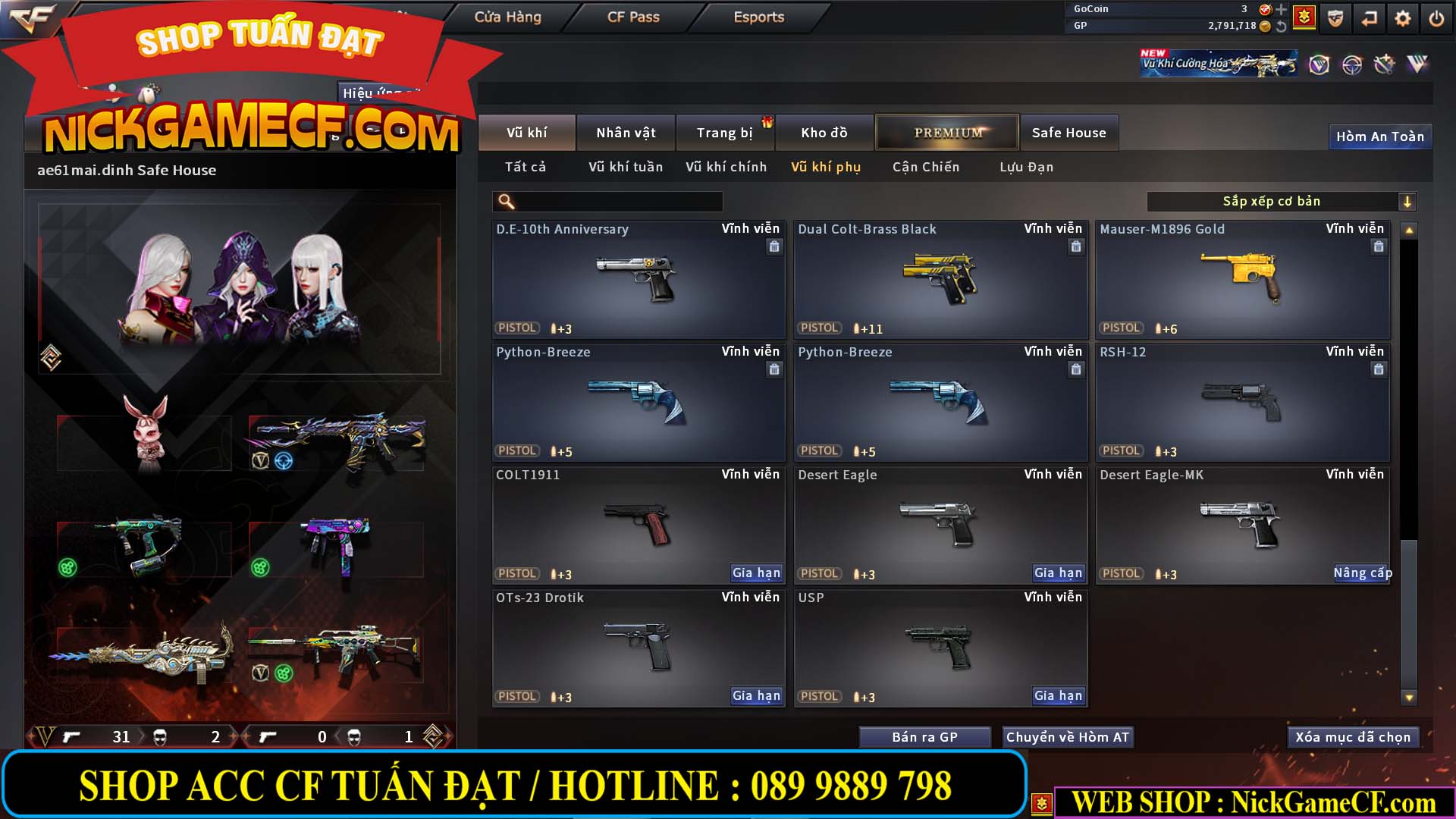 MÃ CF14705 - GIÁ : 8888K - CHIẾN ZOM XỊN - C4 XINH - 34 VIP - VIP6 WEB