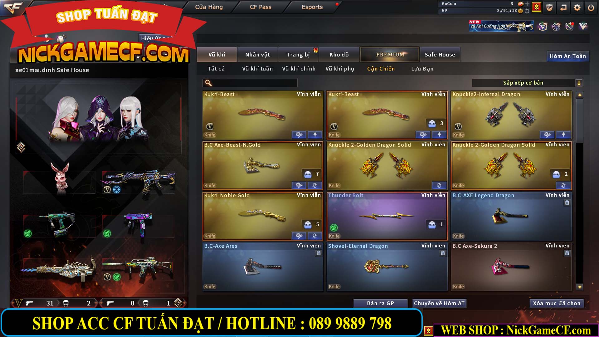 MÃ CF14705 - GIÁ : 8888K - CHIẾN ZOM XỊN - C4 XINH - 34 VIP - VIP6 WEB