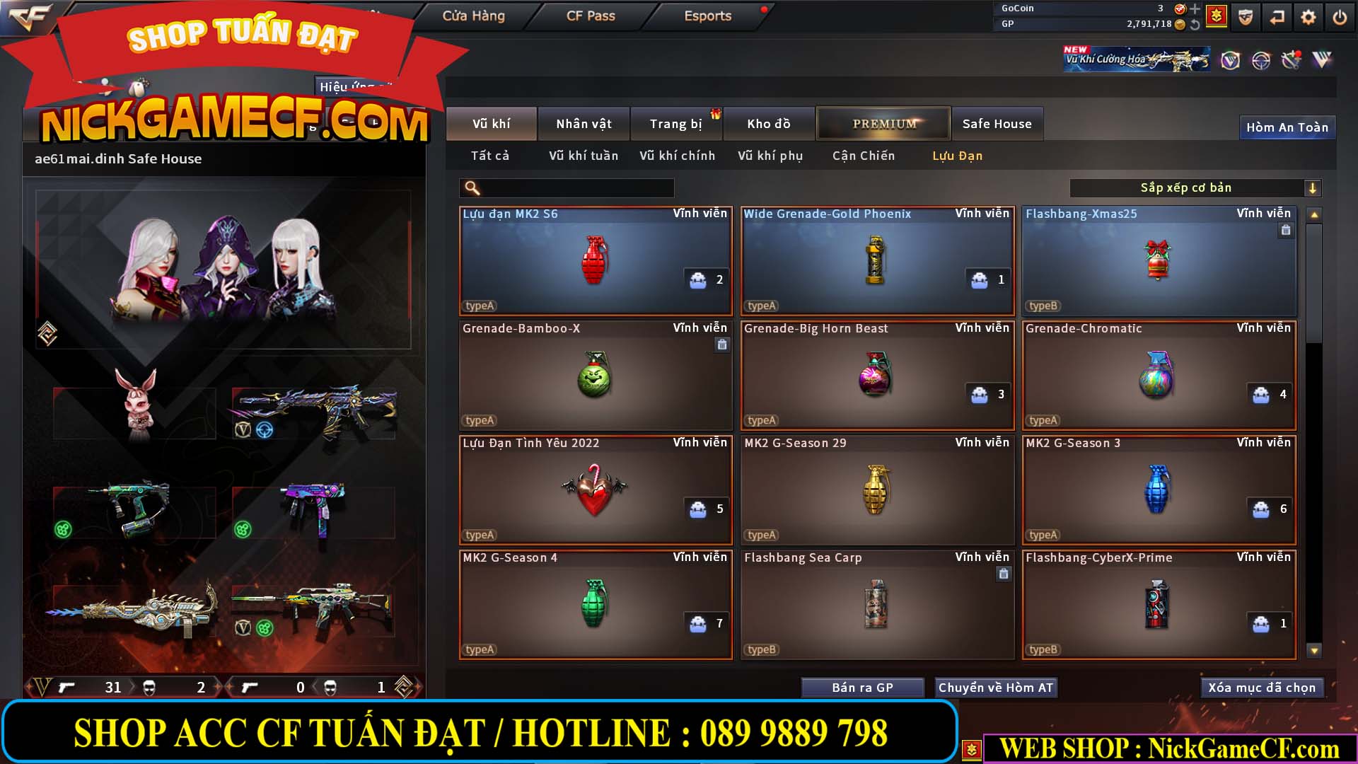 MÃ CF14705 - GIÁ : 8888K - CHIẾN ZOM XỊN - C4 XINH - 34 VIP - VIP6 WEB