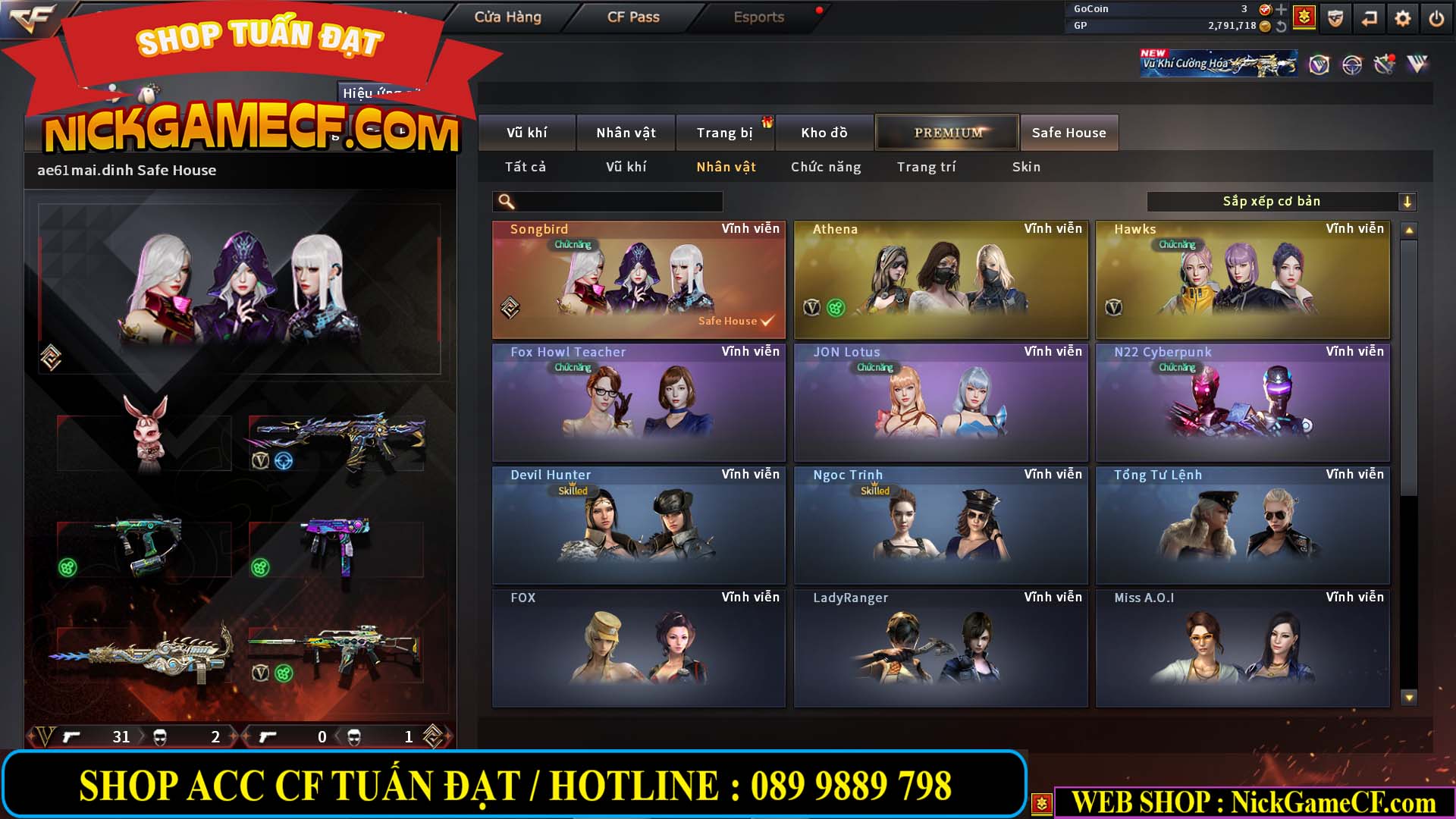 MÃ CF14705 - GIÁ : 8888K - CHIẾN ZOM XỊN - C4 XINH - 34 VIP - VIP6 WEB