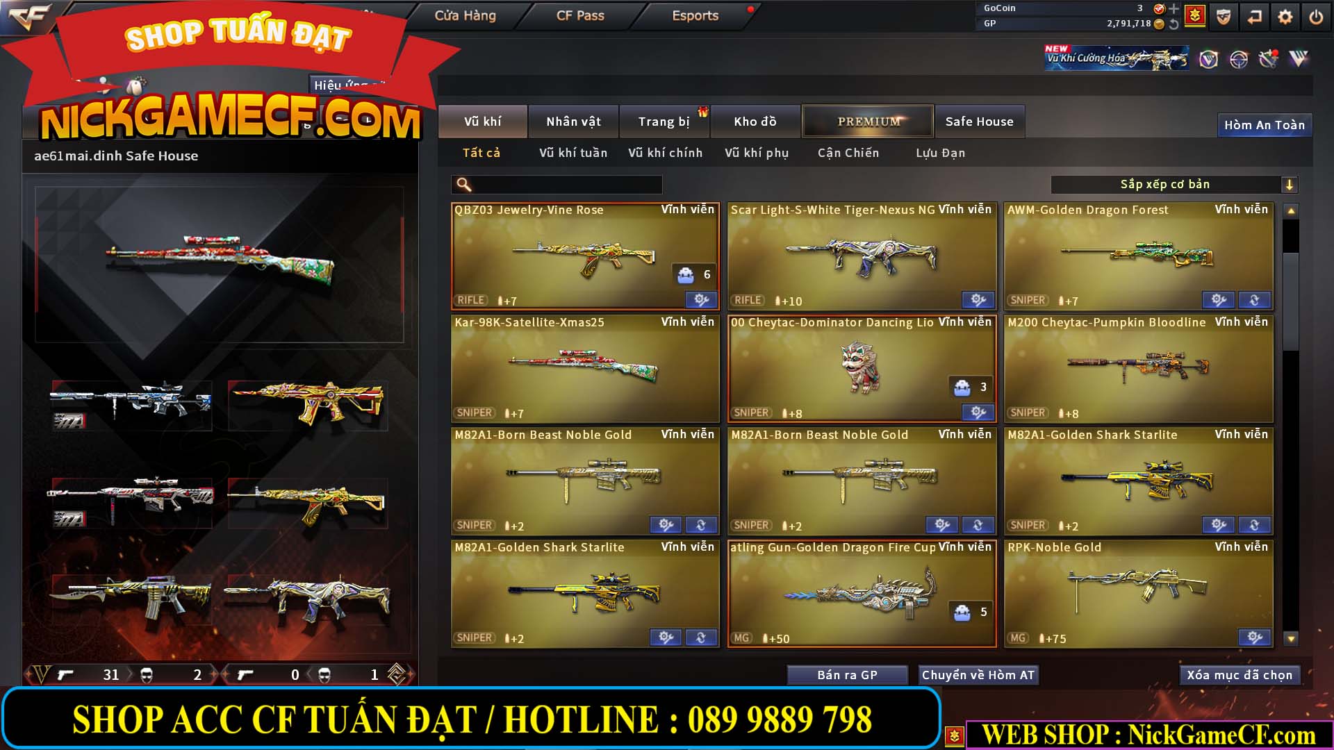 MÃ CF14705 - GIÁ : 8888K - CHIẾN ZOM XỊN - C4 XINH - 34 VIP - VIP6 WEB