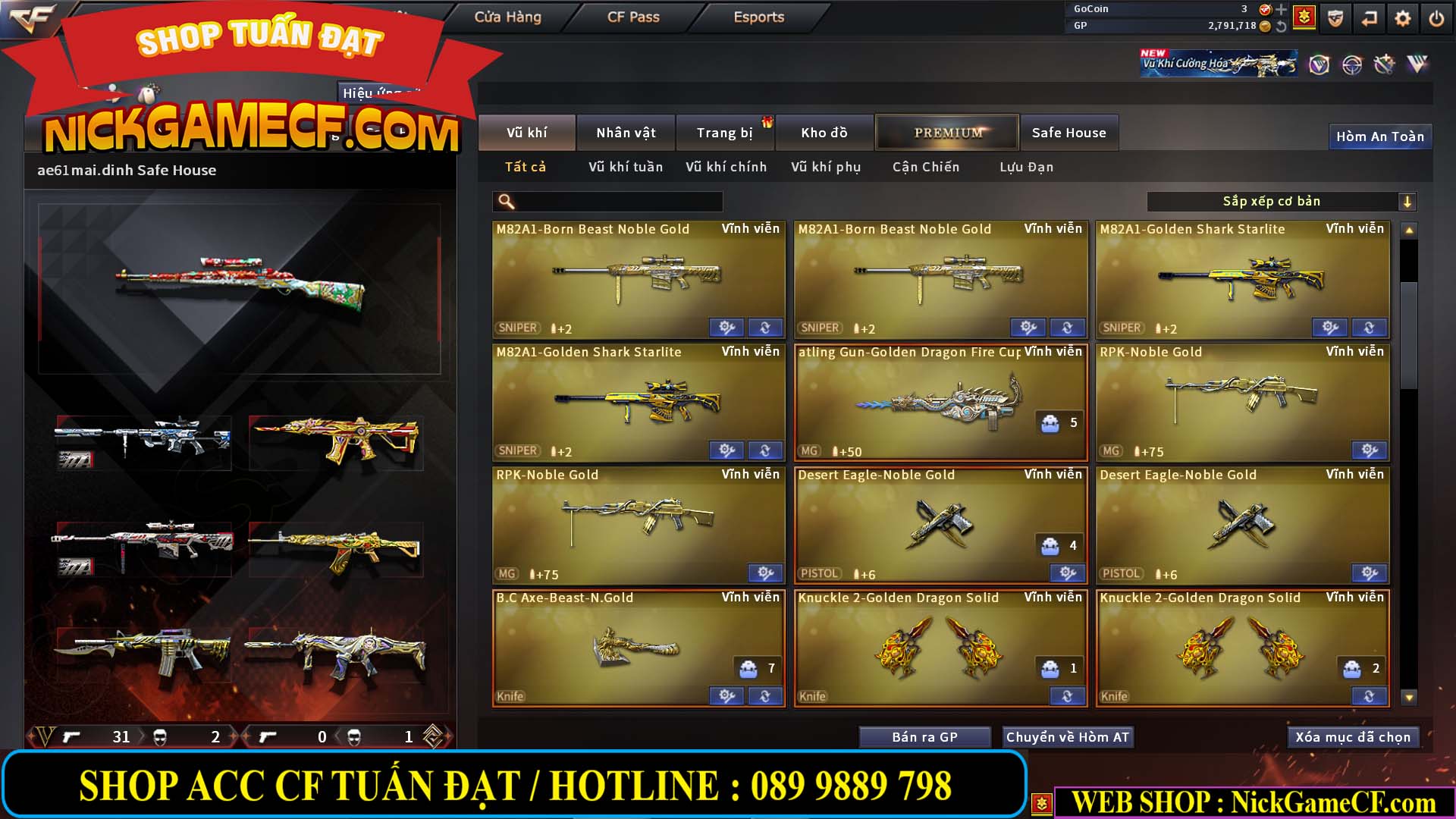 MÃ CF14705 - GIÁ : 8888K - CHIẾN ZOM XỊN - C4 XINH - 34 VIP - VIP6 WEB