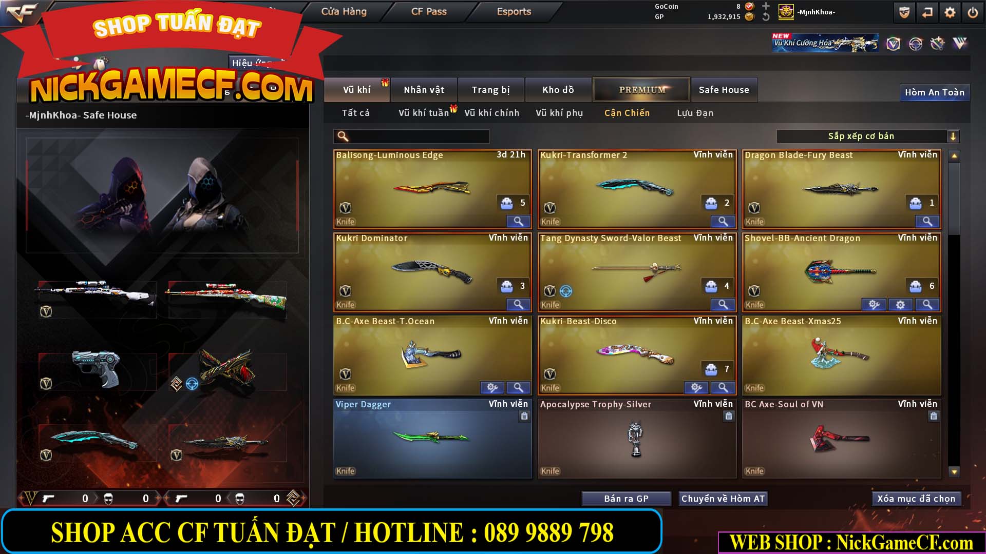 MÃ CF14958 - GIÁ : 8999K - CHIẾN C4 - AI - ZOM THỦ - 61 VIP - VIP7