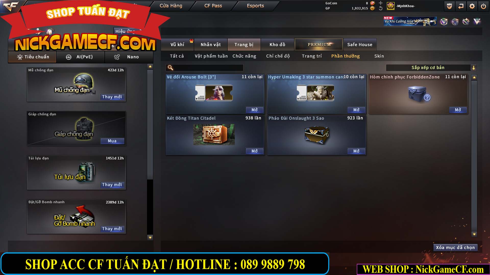 MÃ CF14958 - GIÁ : 8999K - CHIẾN C4 - AI - ZOM THỦ - 61 VIP - VIP7