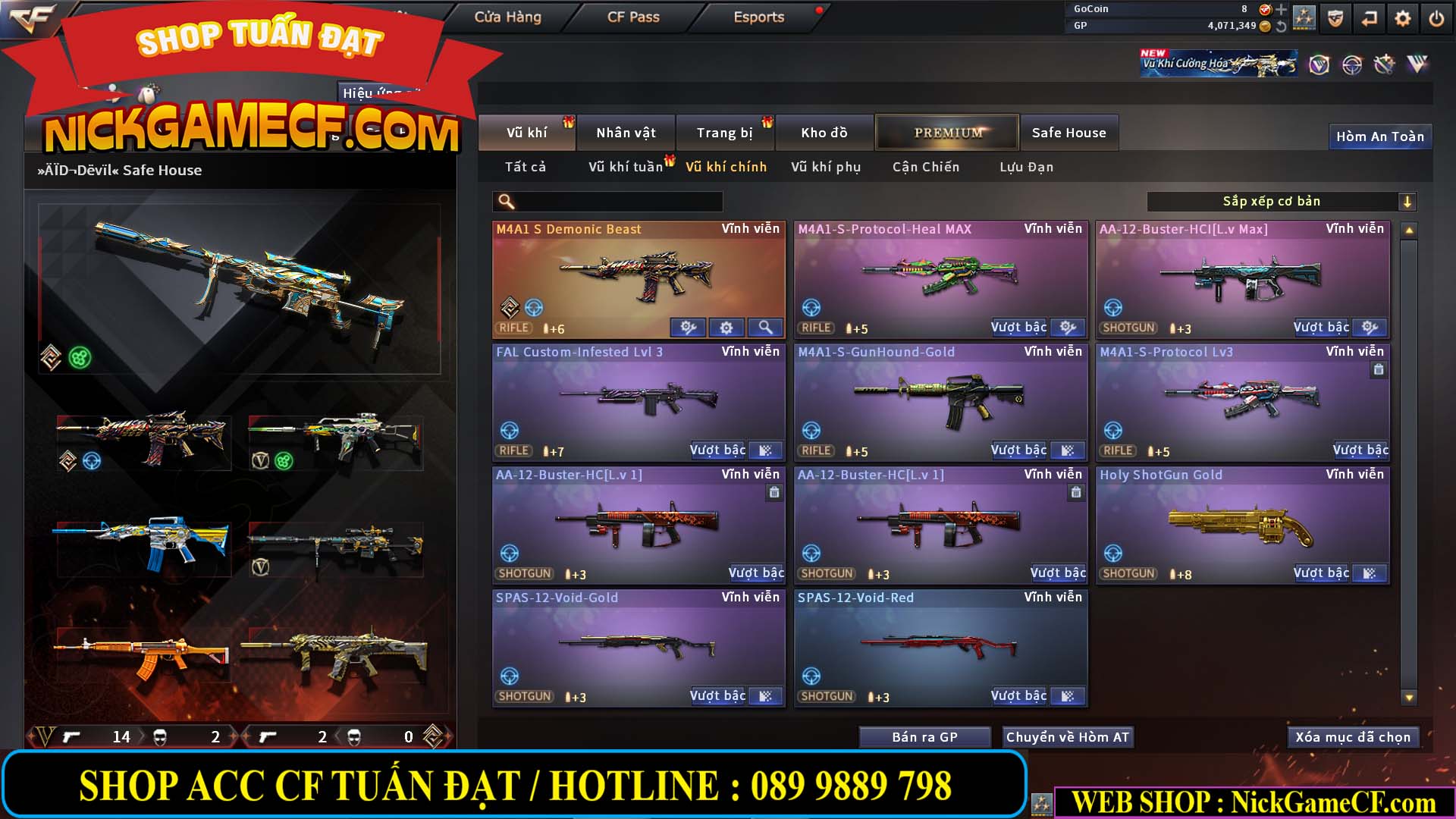 MÃ CF14959 - GIÁ : 3650K - CHIẾN C4 XỊN XÒ - 18 VIP - VIP5