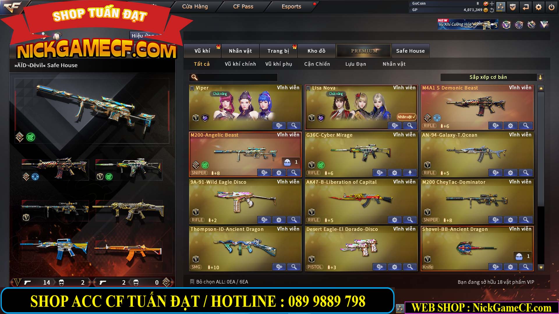 MÃ CF14959 - GIÁ : 3650K - CHIẾN C4 XỊN XÒ - 18 VIP - VIP5