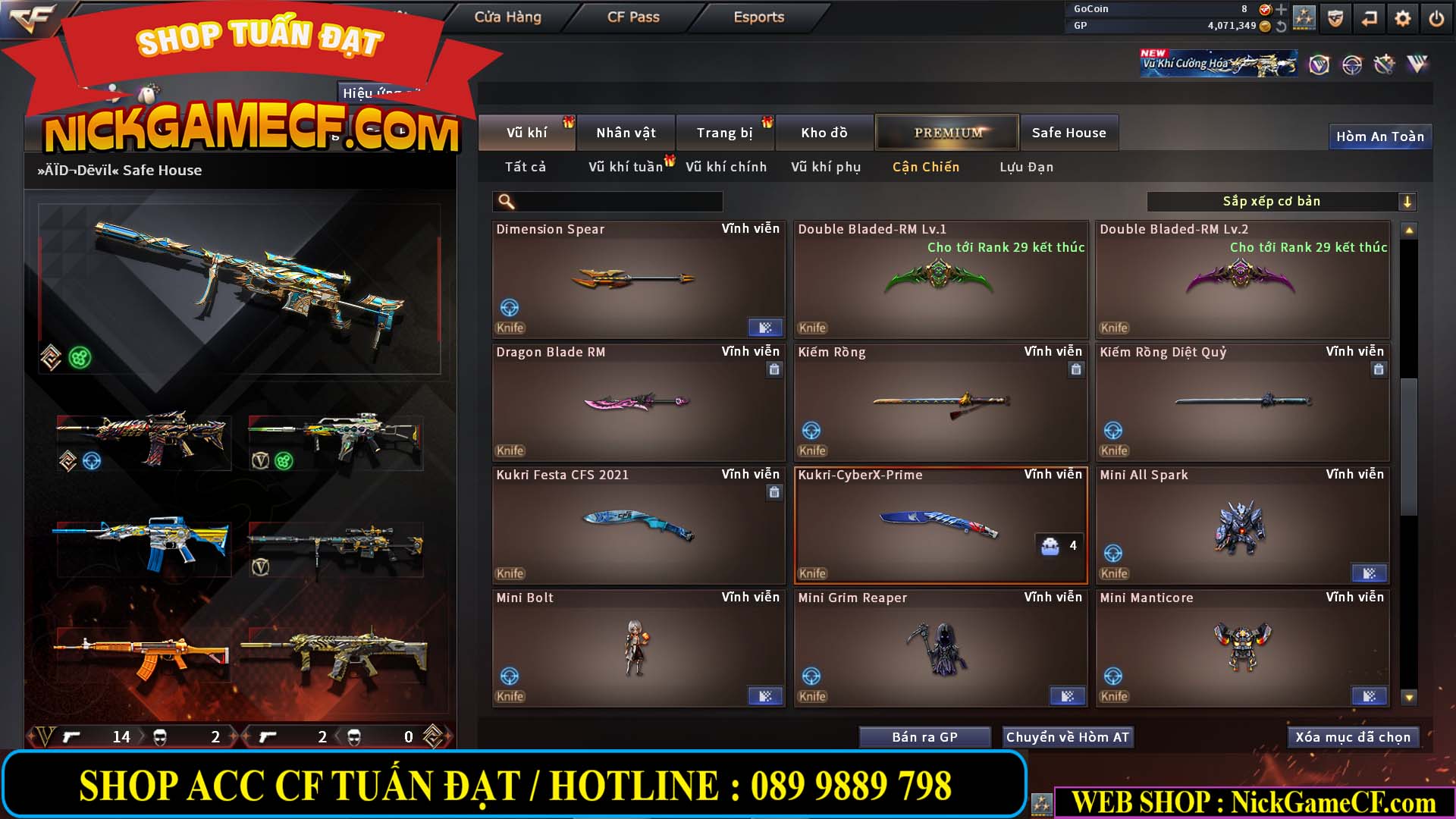 MÃ CF14959 - GIÁ : 3650K - CHIẾN C4 XỊN XÒ - 18 VIP - VIP5