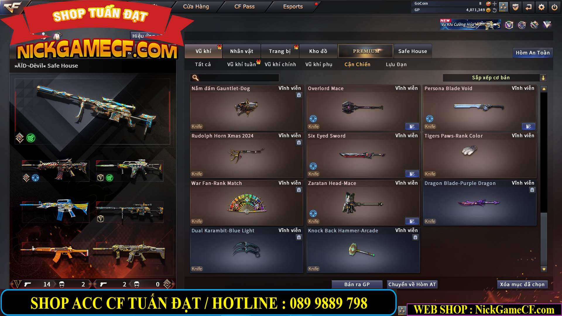 MÃ CF14959 - GIÁ : 3650K - CHIẾN C4 XỊN XÒ - 18 VIP - VIP5