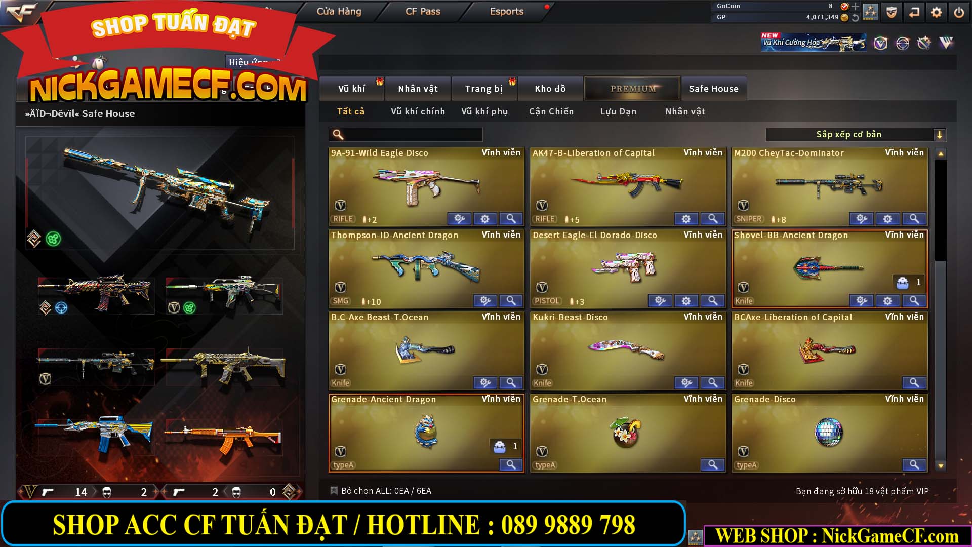 MÃ CF14959 - GIÁ : 3650K - CHIẾN C4 XỊN XÒ - 18 VIP - VIP5