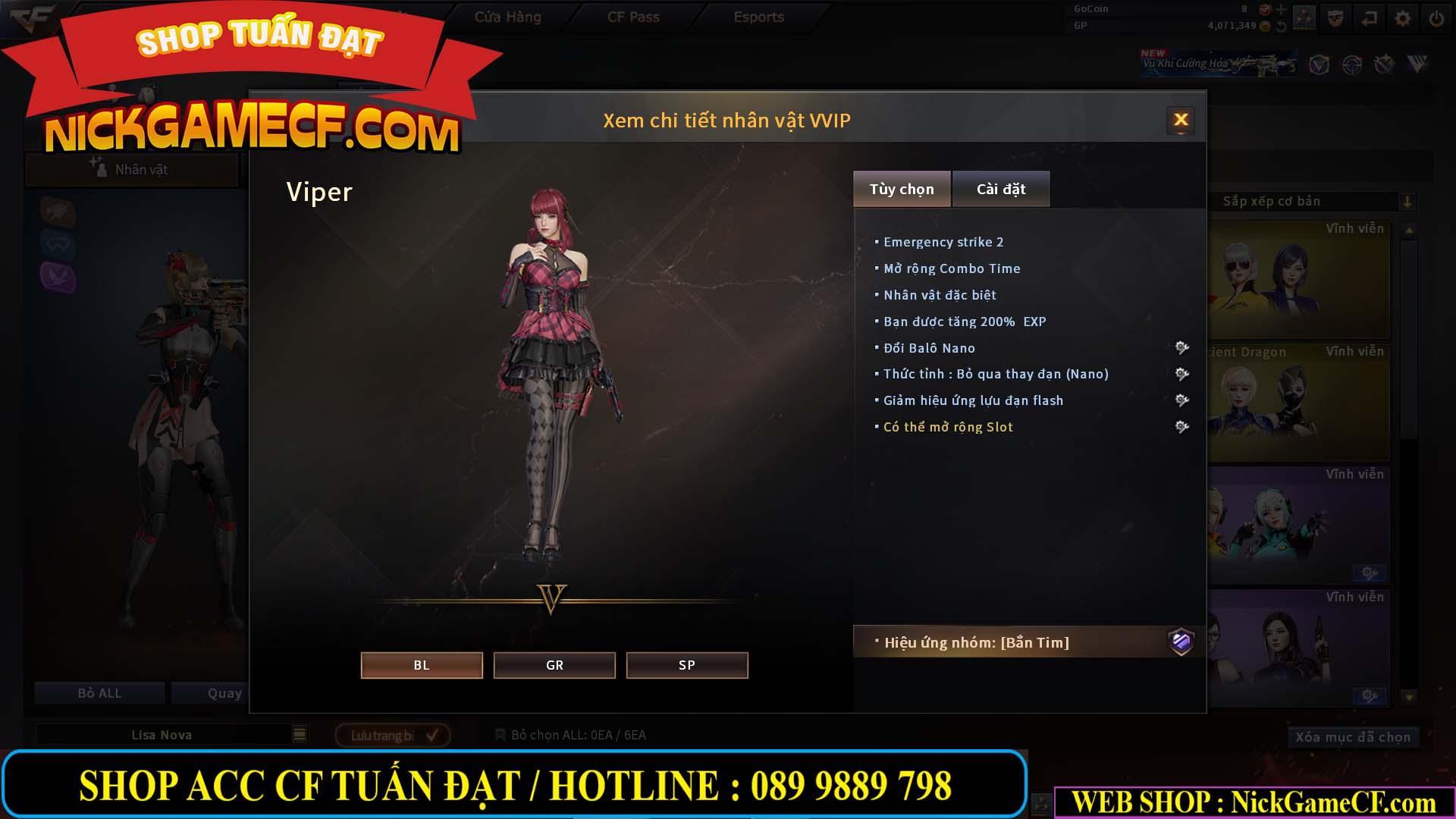 MÃ CF14959 - GIÁ : 3650K - CHIẾN C4 XỊN XÒ - 18 VIP - VIP5