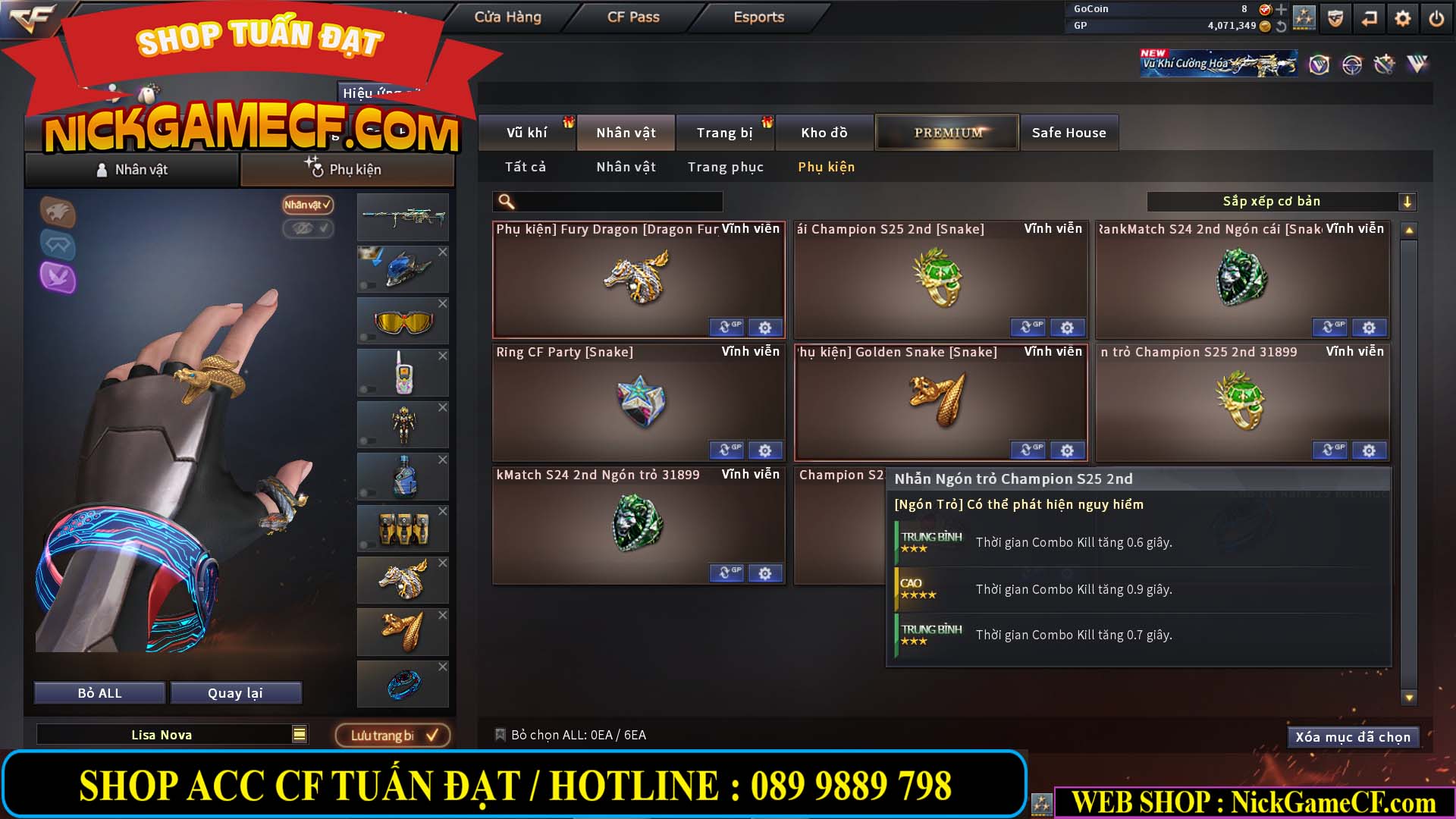 MÃ CF14959 - GIÁ : 3650K - CHIẾN C4 XỊN XÒ - 18 VIP - VIP5