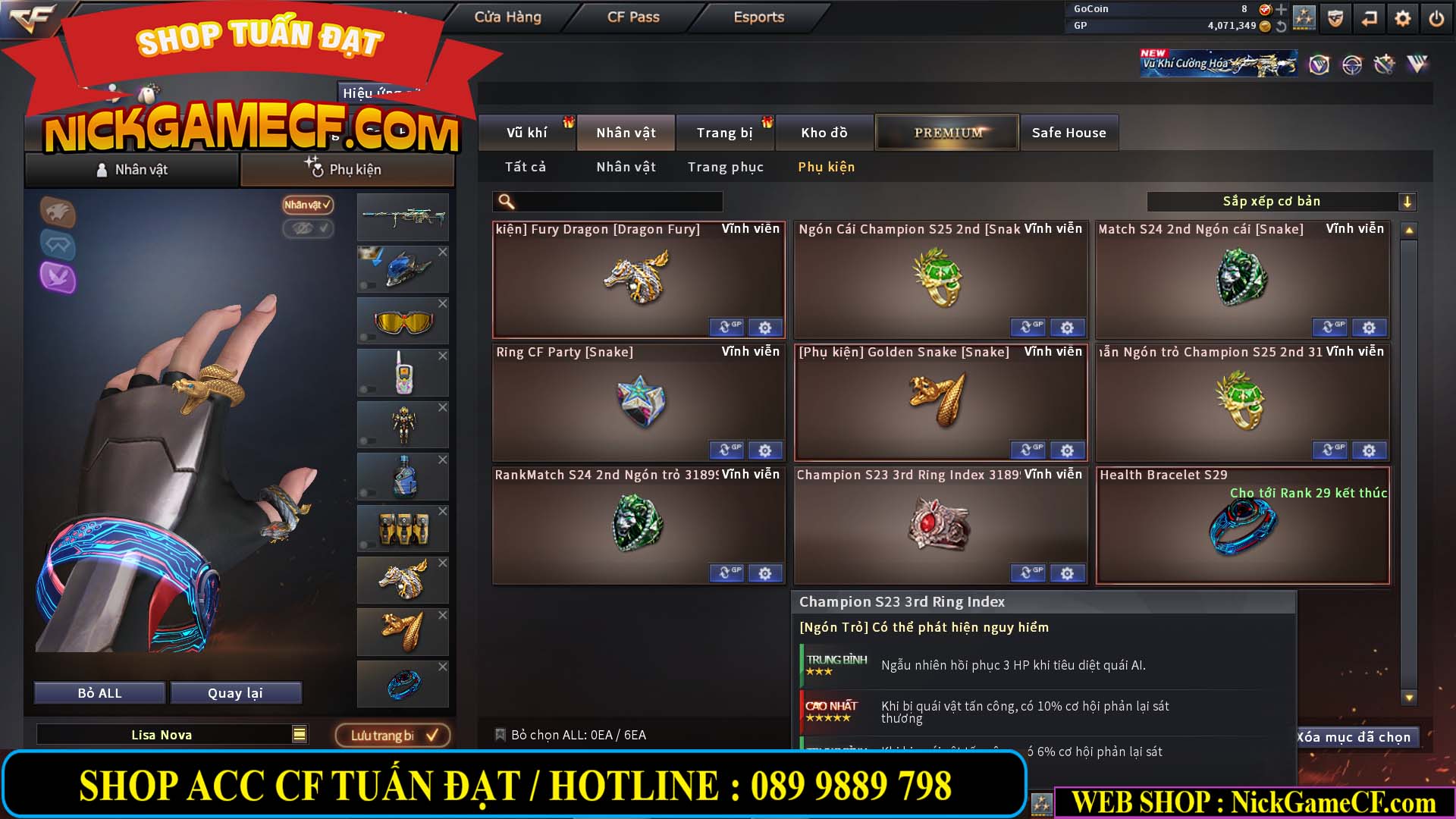 MÃ CF14959 - GIÁ : 3650K - CHIẾN C4 XỊN XÒ - 18 VIP - VIP5