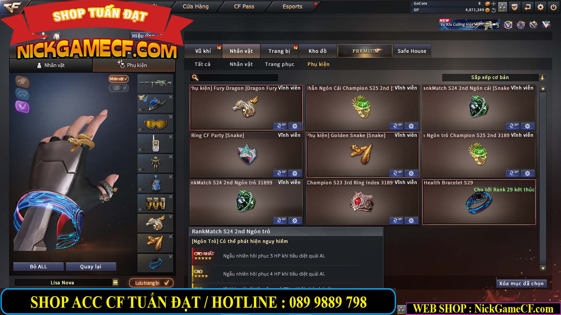 MÃ CF14959 - GIÁ : 3650K - CHIẾN C4 XỊN XÒ - 18 VIP - VIP5