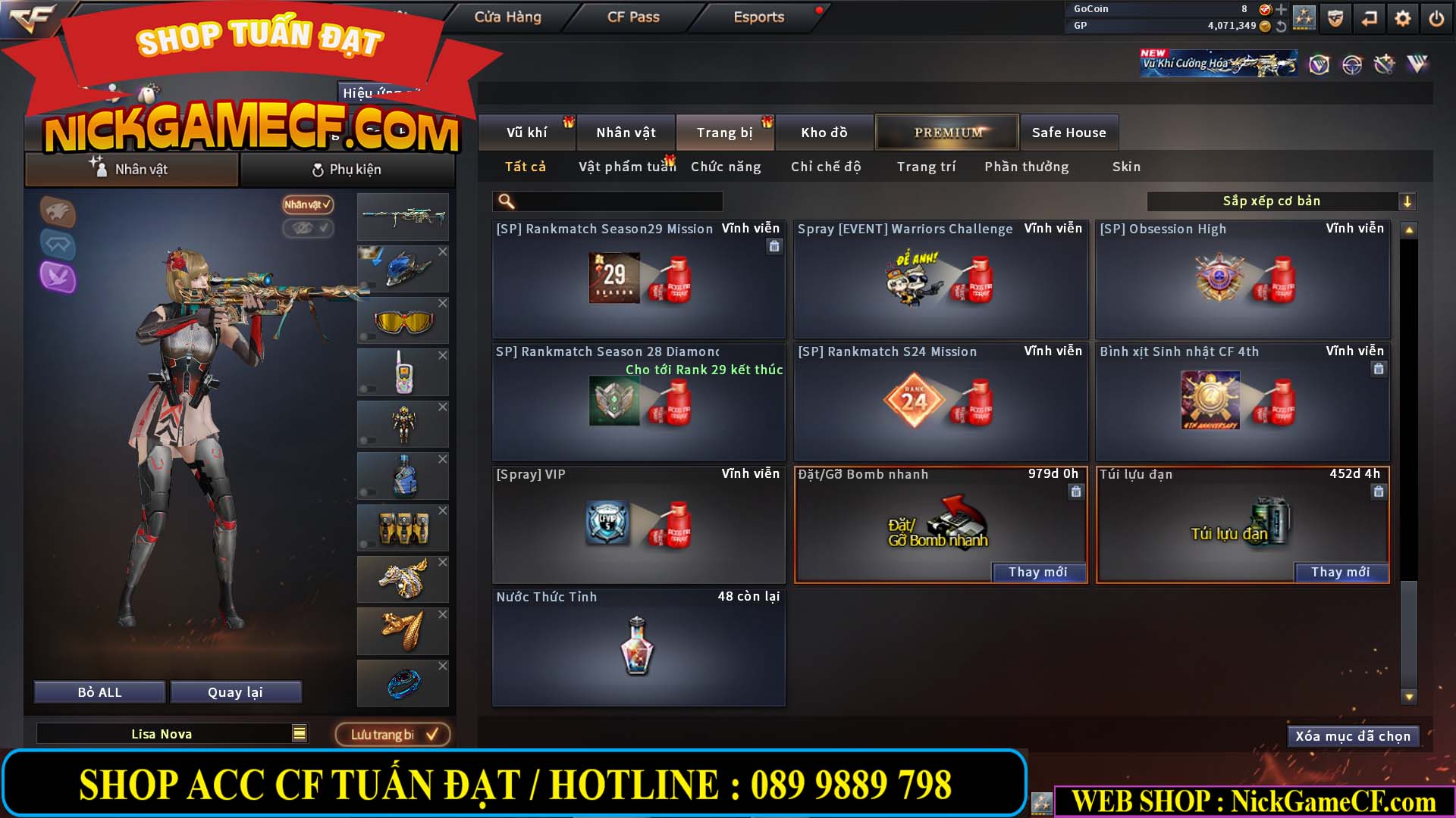 MÃ CF14959 - GIÁ : 3650K - CHIẾN C4 XỊN XÒ - 18 VIP - VIP5