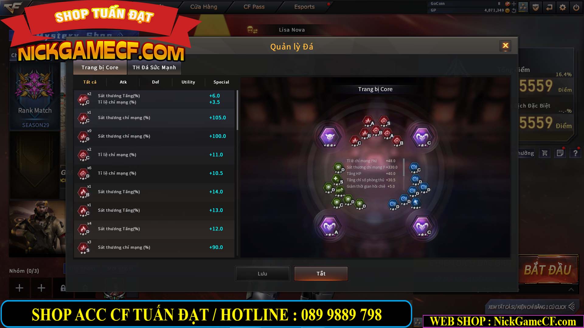 MÃ CF14959 - GIÁ : 3650K - CHIẾN C4 XỊN XÒ - 18 VIP - VIP5