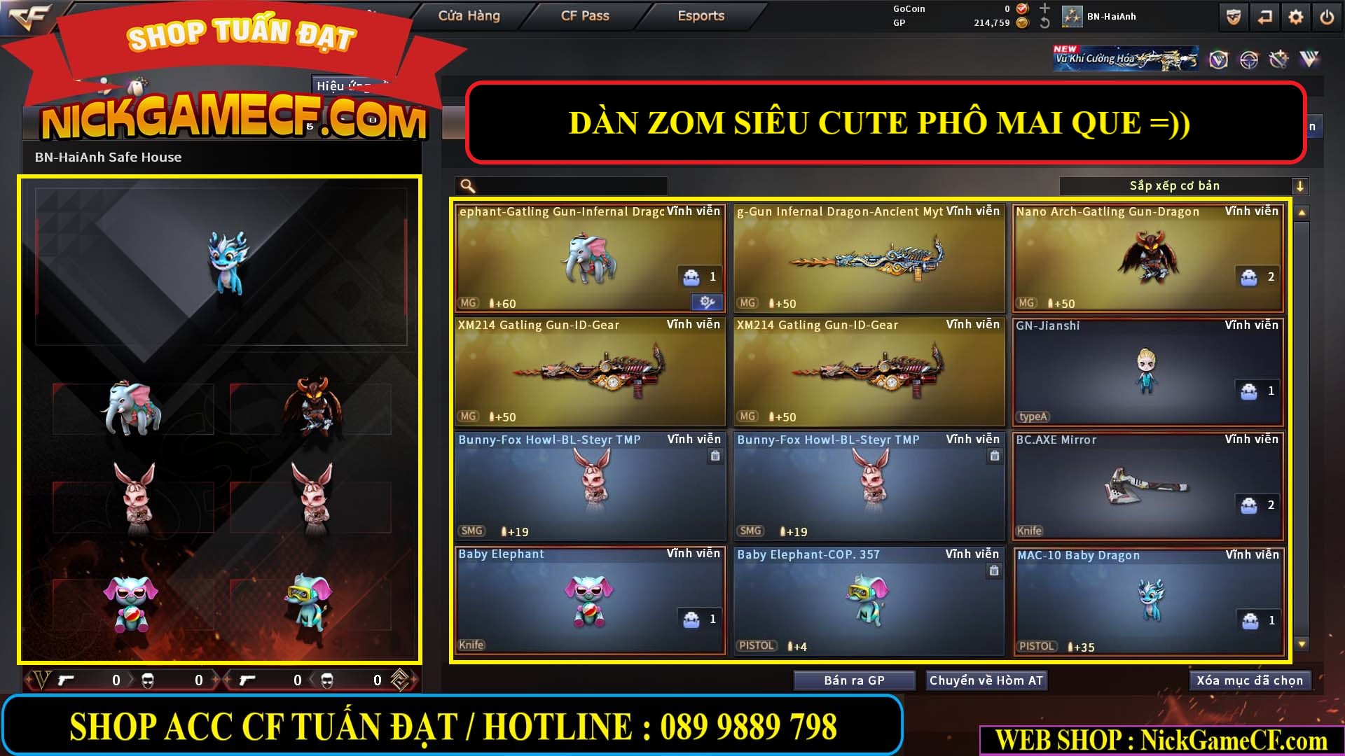 MÃ CF14960 - GIÁ : 2999K - CHIẾN ZOM SIÊU CUTE - GẦN VIP5