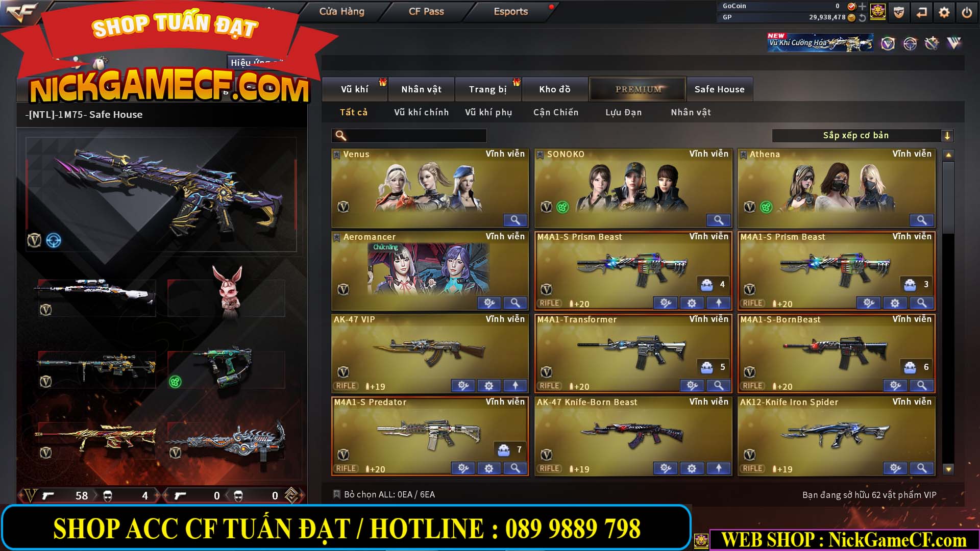 MÃ CF14966 - GIÁ : 7M5 - CHIẾN ZOM + C4 - 62 VIP - VIP5