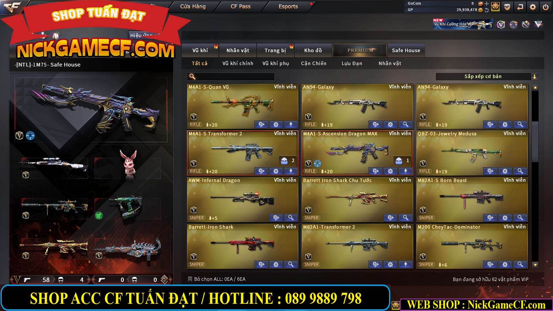 MÃ CF14966 - GIÁ : 7M5 - CHIẾN ZOM + C4 - 62 VIP - VIP5