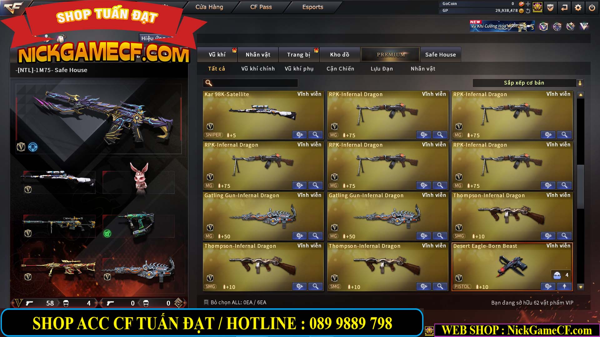 MÃ CF14966 - GIÁ : 7M5 - CHIẾN ZOM + C4 - 62 VIP - VIP5