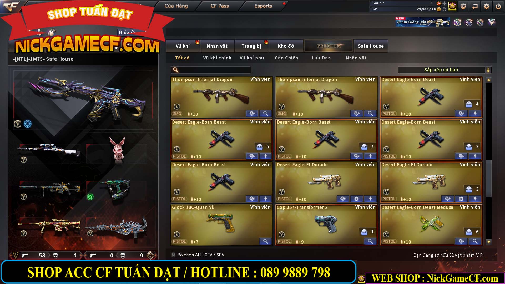 MÃ CF14966 - GIÁ : 7M5 - CHIẾN ZOM + C4 - 62 VIP - VIP5