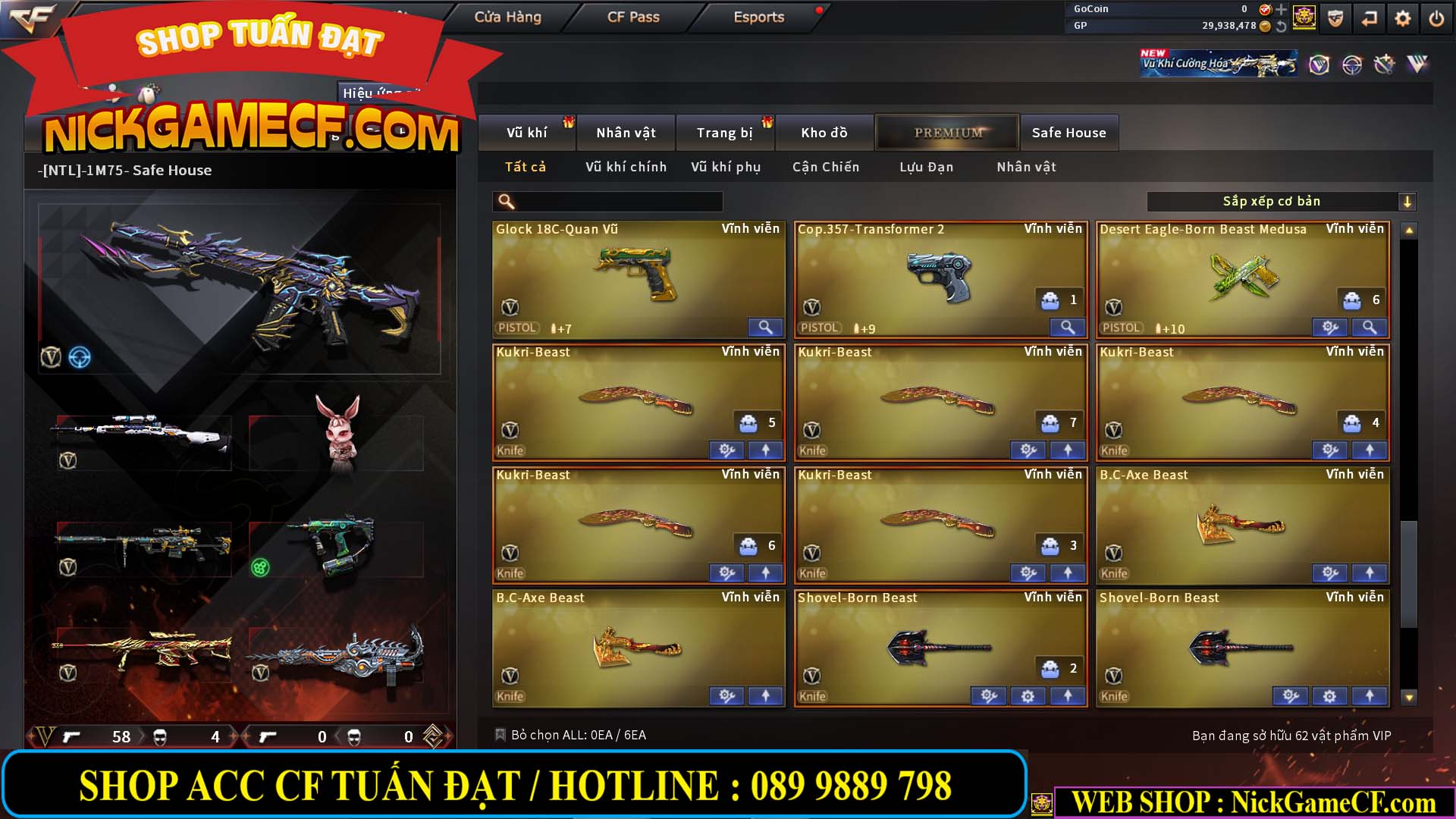 MÃ CF14966 - GIÁ : 7M5 - CHIẾN ZOM + C4 - 62 VIP - VIP5