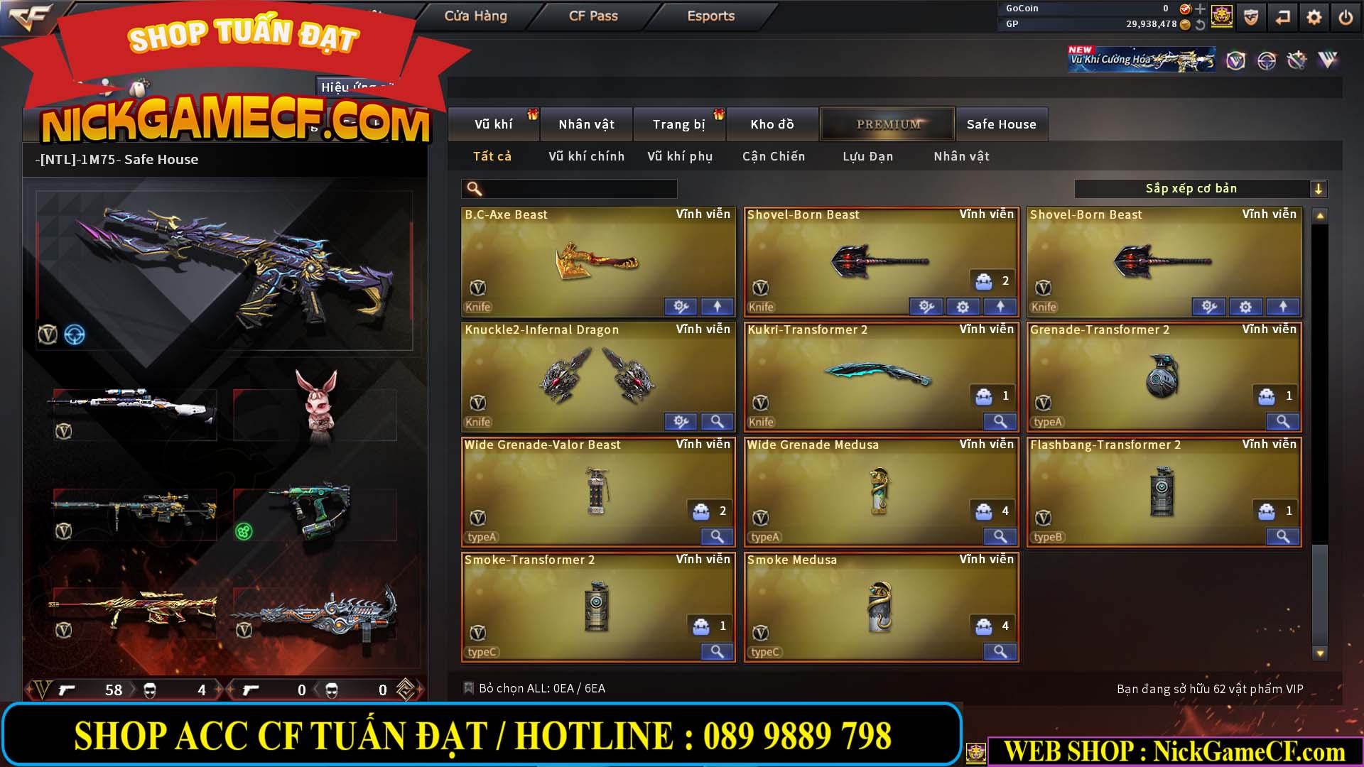 MÃ CF14966 - GIÁ : 7M5 - CHIẾN ZOM + C4 - 62 VIP - VIP5