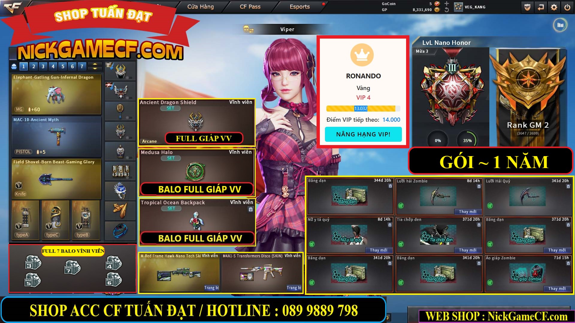 MÃ CF15231 - GIÁ : 2750K - CHIẾN ZOM NHỎ - C4 XINH - 19 VIP - GẦN VIP5