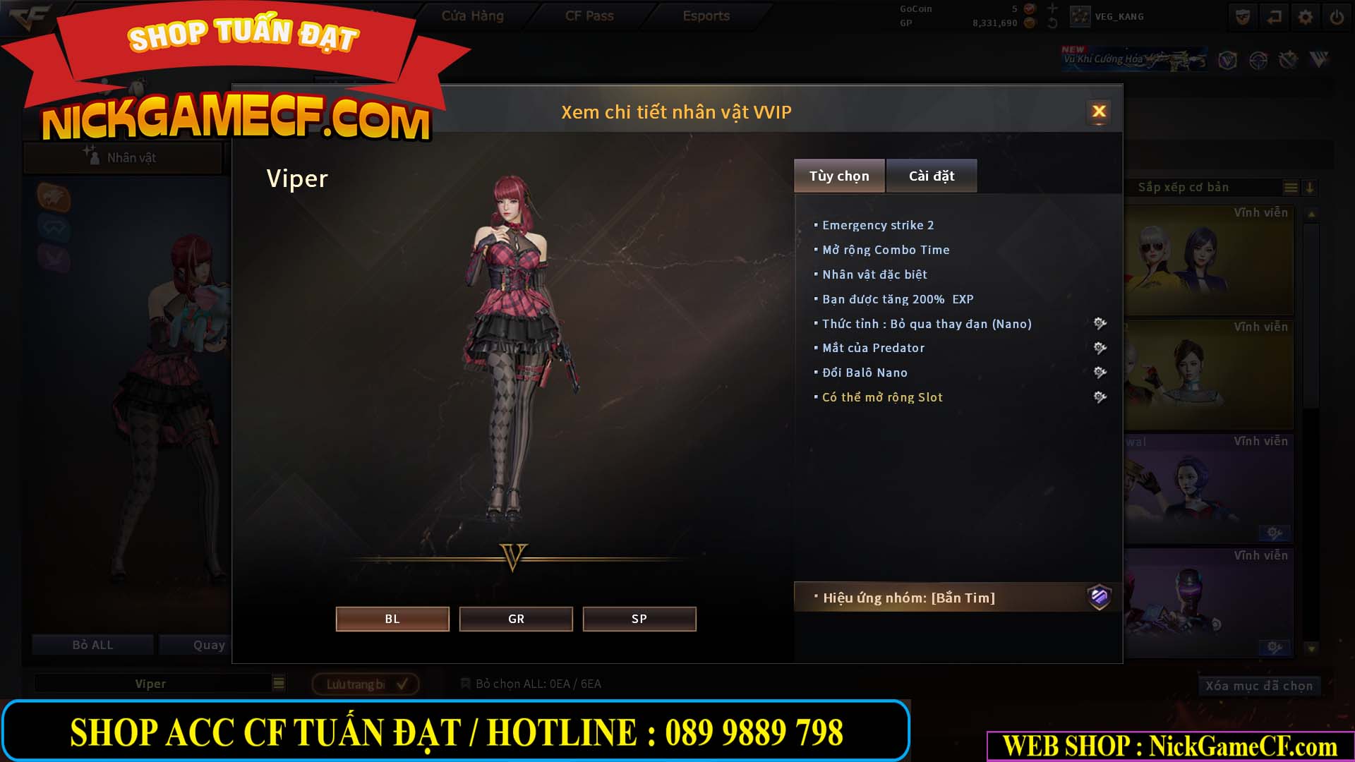 MÃ CF15231 - GIÁ : 2750K - CHIẾN ZOM NHỎ - C4 XINH - 19 VIP - GẦN VIP5