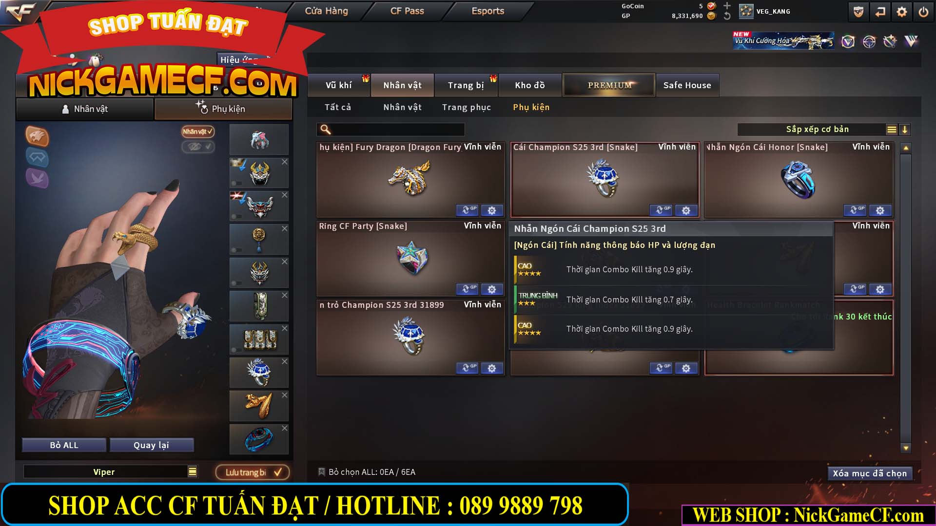 MÃ CF15231 - GIÁ : 2750K - CHIẾN ZOM NHỎ - C4 XINH - 19 VIP - GẦN VIP5