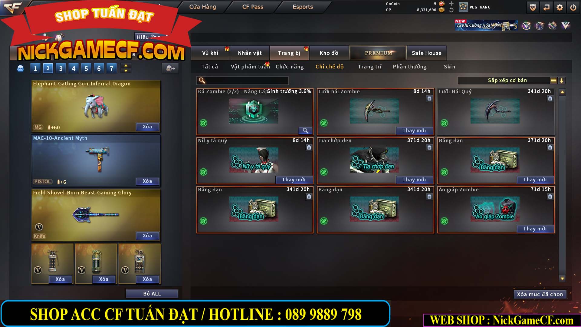 MÃ CF15231 - GIÁ : 2750K - CHIẾN ZOM NHỎ - C4 XINH - 19 VIP - GẦN VIP5