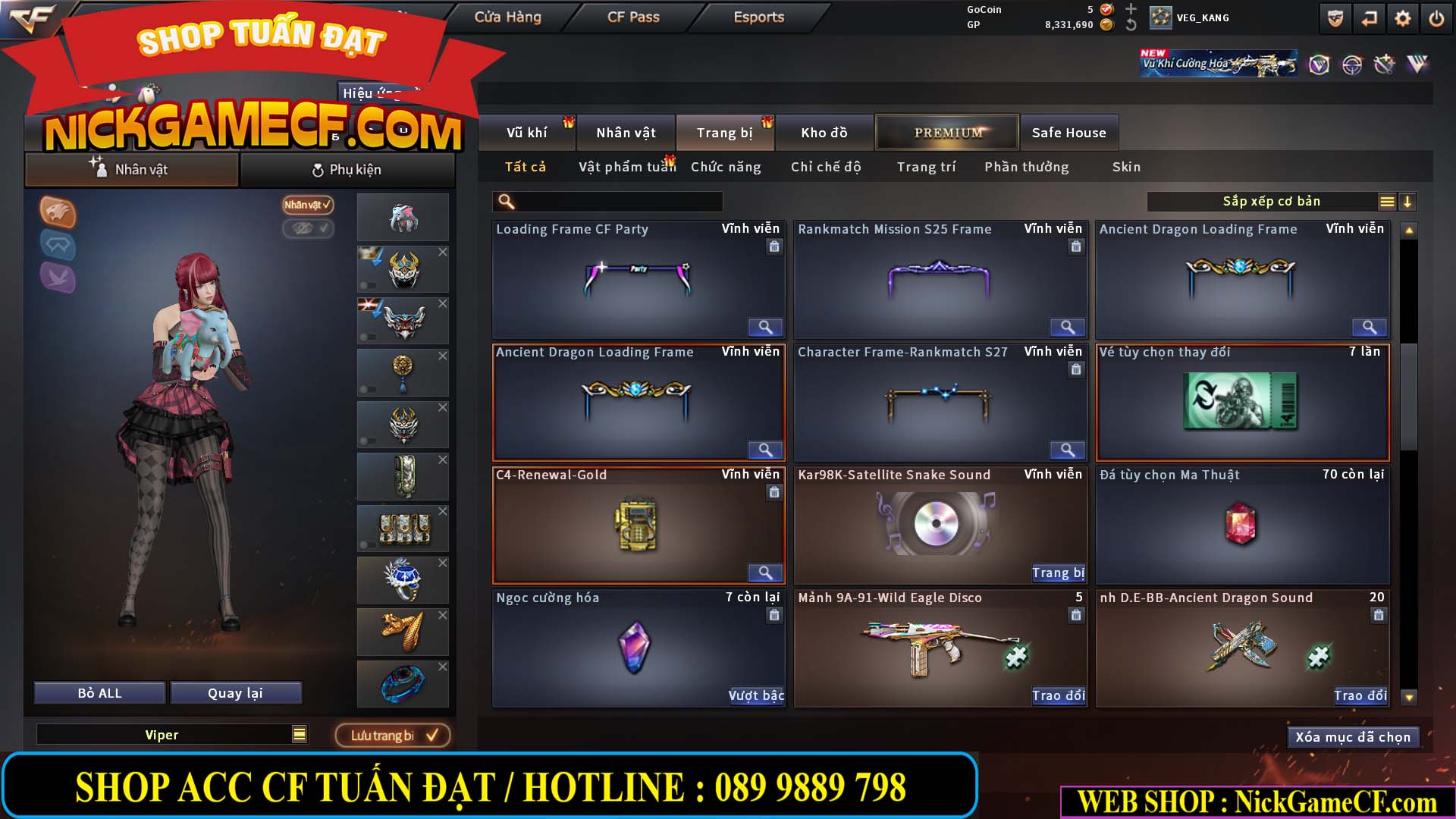 MÃ CF15231 - GIÁ : 2750K - CHIẾN ZOM NHỎ - C4 XINH - 19 VIP - GẦN VIP5