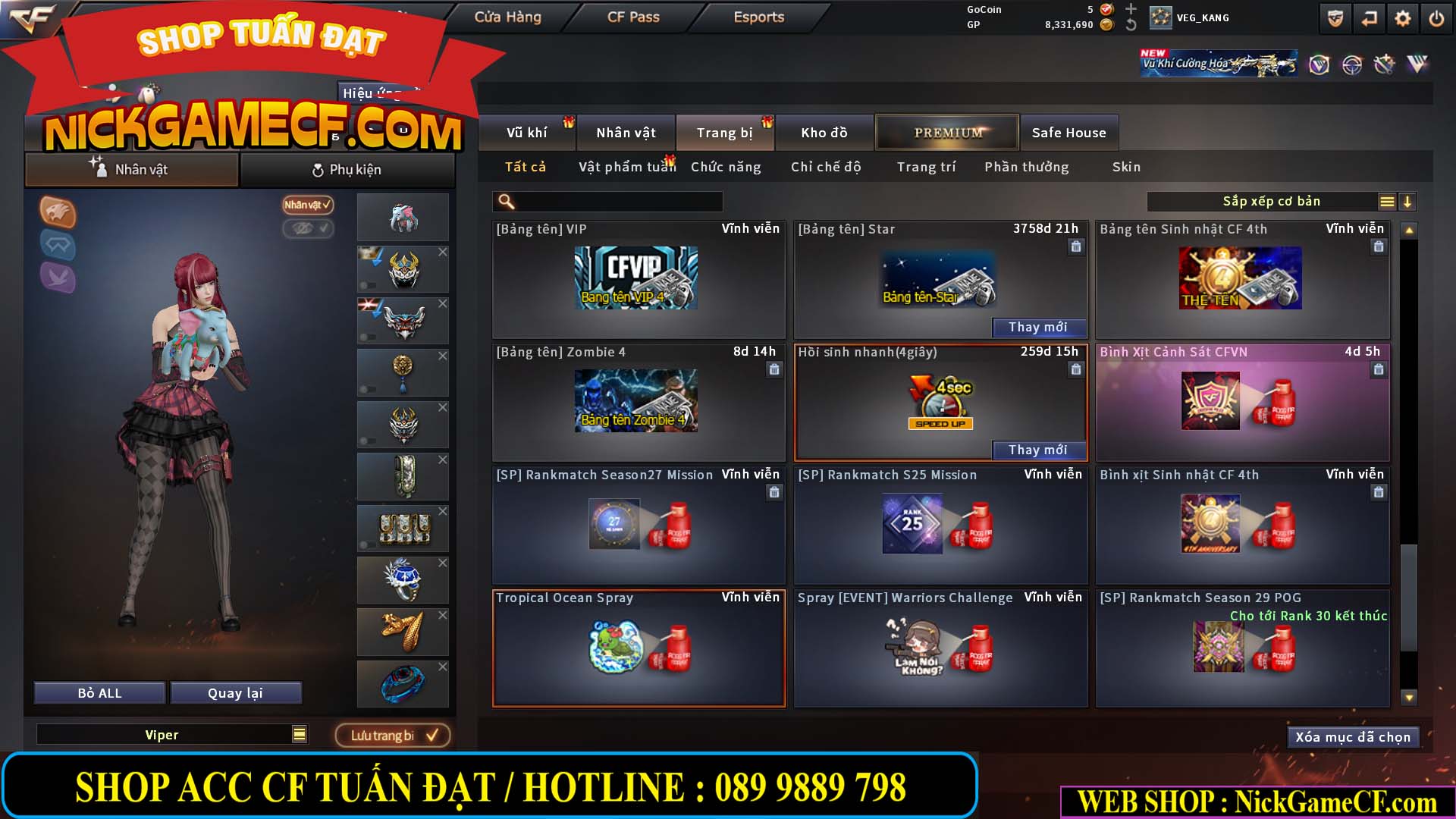 MÃ CF15231 - GIÁ : 2750K - CHIẾN ZOM NHỎ - C4 XINH - 19 VIP - GẦN VIP5