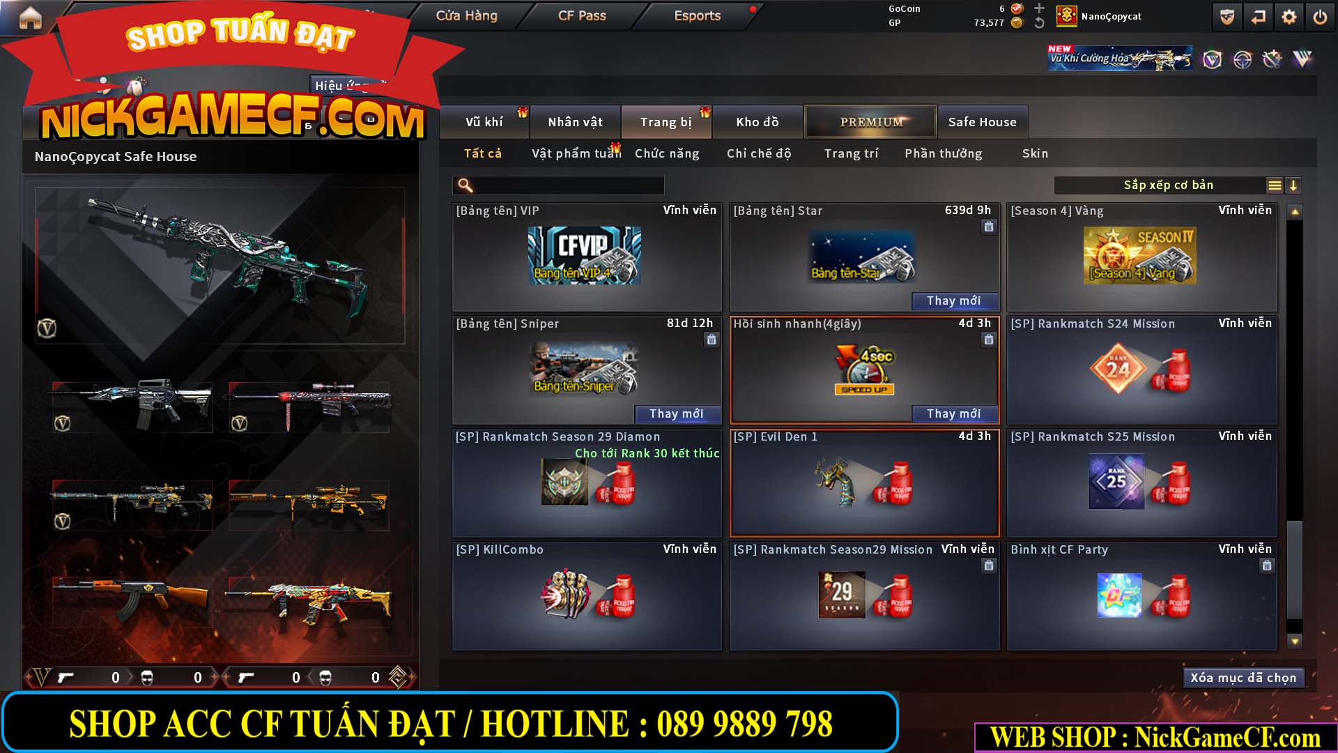 MÃ CF15239 - GIÁ : 2350K - CHIẾN C4 - ZOM NHẸ - 15 VIP - VIP4