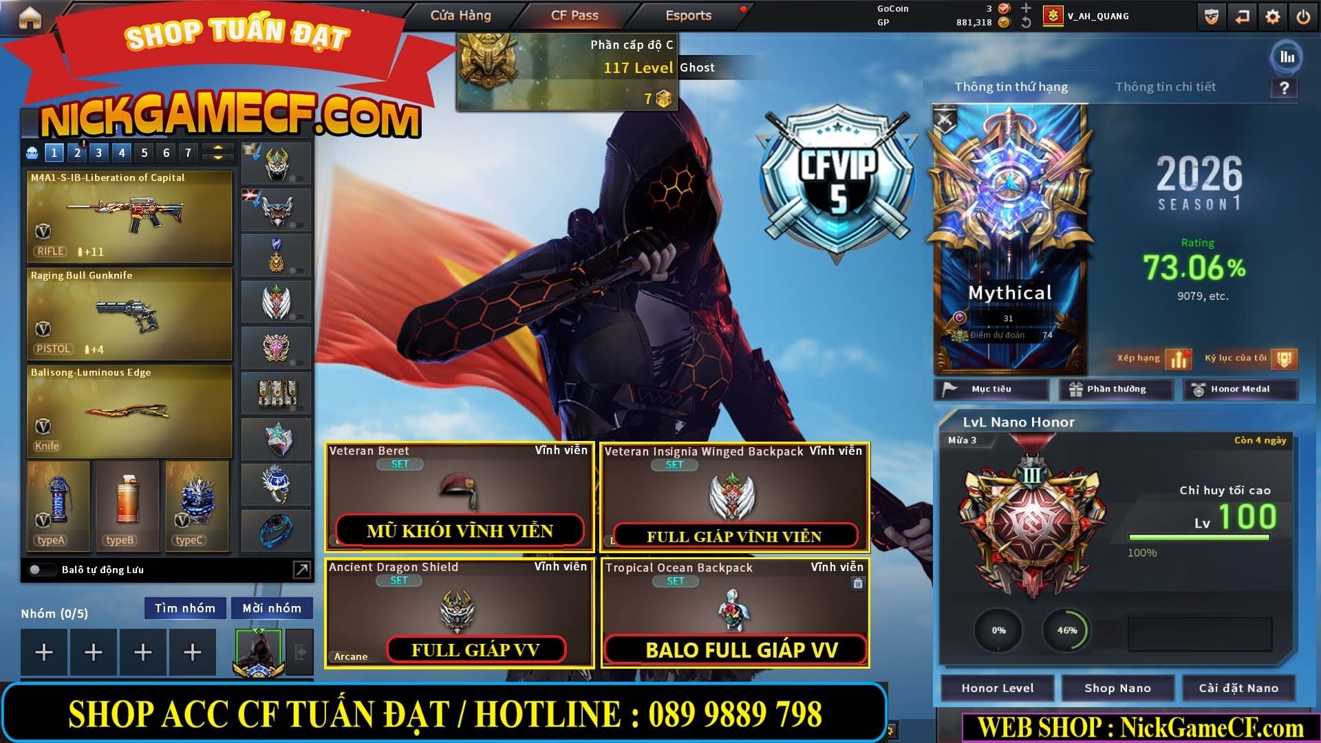 MÃ CF15244 - GIÁ : 2350K - CHIẾN C4 - ZOM NHẸ - 20 VIP - VIP5